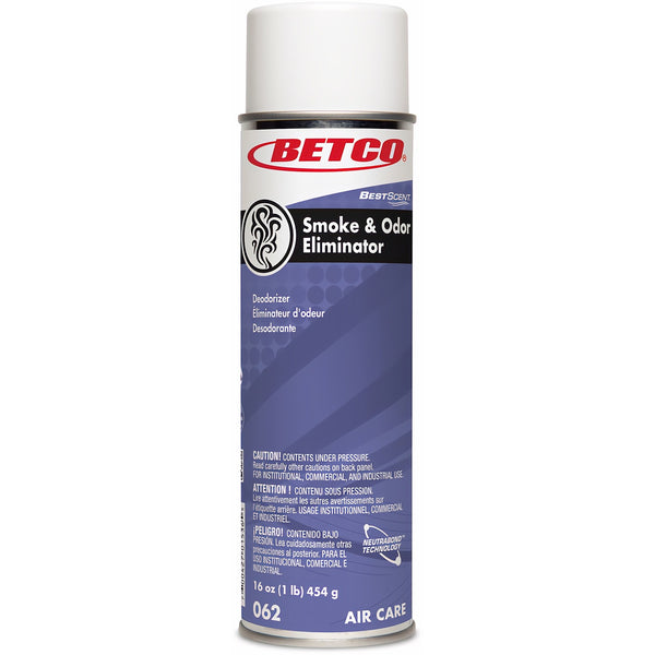 Betco Smoke & Odor Eliminator Aerosol - 500 Sq. ft. - 16 fl oz (0.5 quart) - Spring & Renewal - 12 / Carton (0622300)