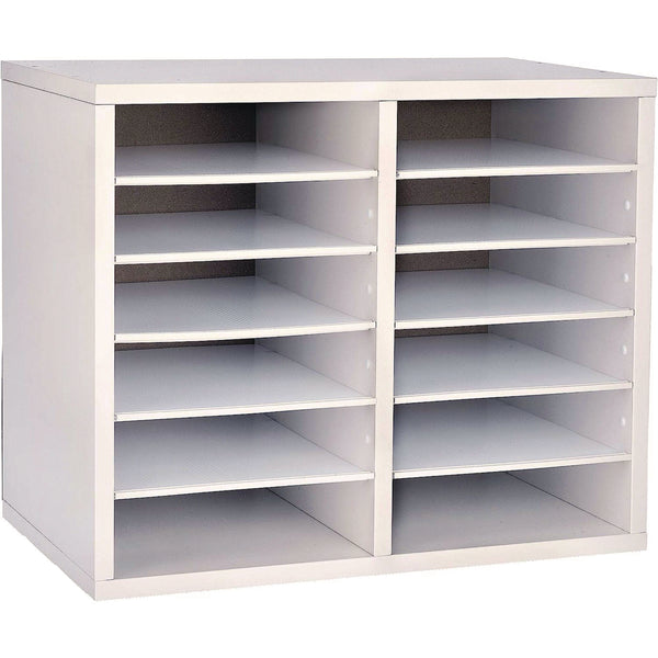 AdirOffice Wood Adjustable 12 Compartment Literature Organizer, 12 Sections, Letter Size, 20 x 11.8 x 16.3, White (I50012WHI)