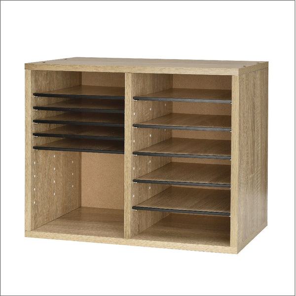 AdirOffice Wood Adjustable 12 Compartment Literature Organizer, 12 Sections, Letter Size, 20 x 11.8 x 16.3, Medium Oak (I50012MEO)