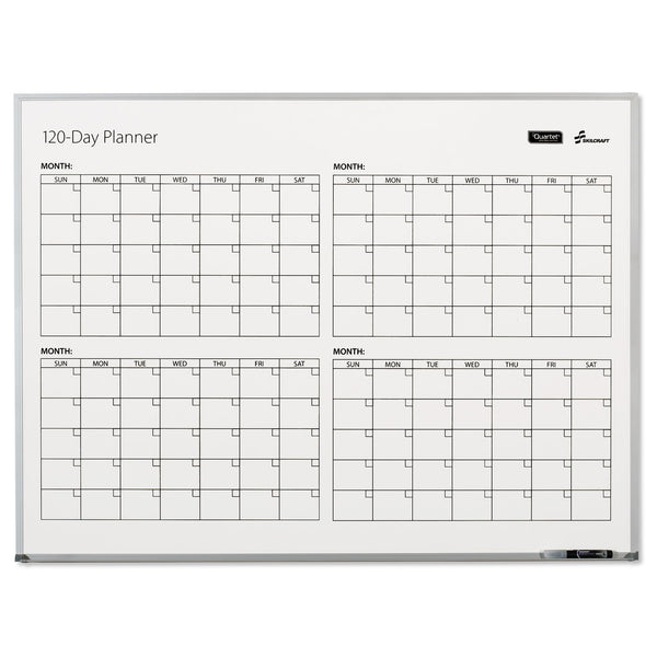 AbilityOne 7110016222133, SKILCRAFT 4-Month Dry Erase Calendar, 48 x 36, White Surface, Silver Aluminum Frame