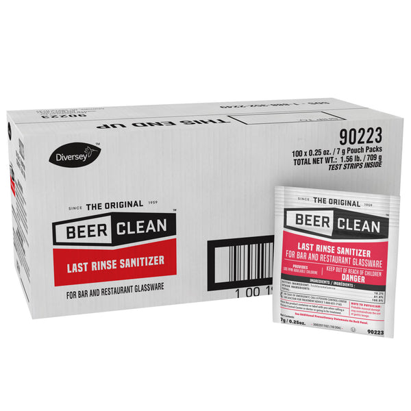 Diversey Beer Clean Last Rinse Glass Sanitizer, Powder, 0.25 oz Packet, 100/Carton (90223)
