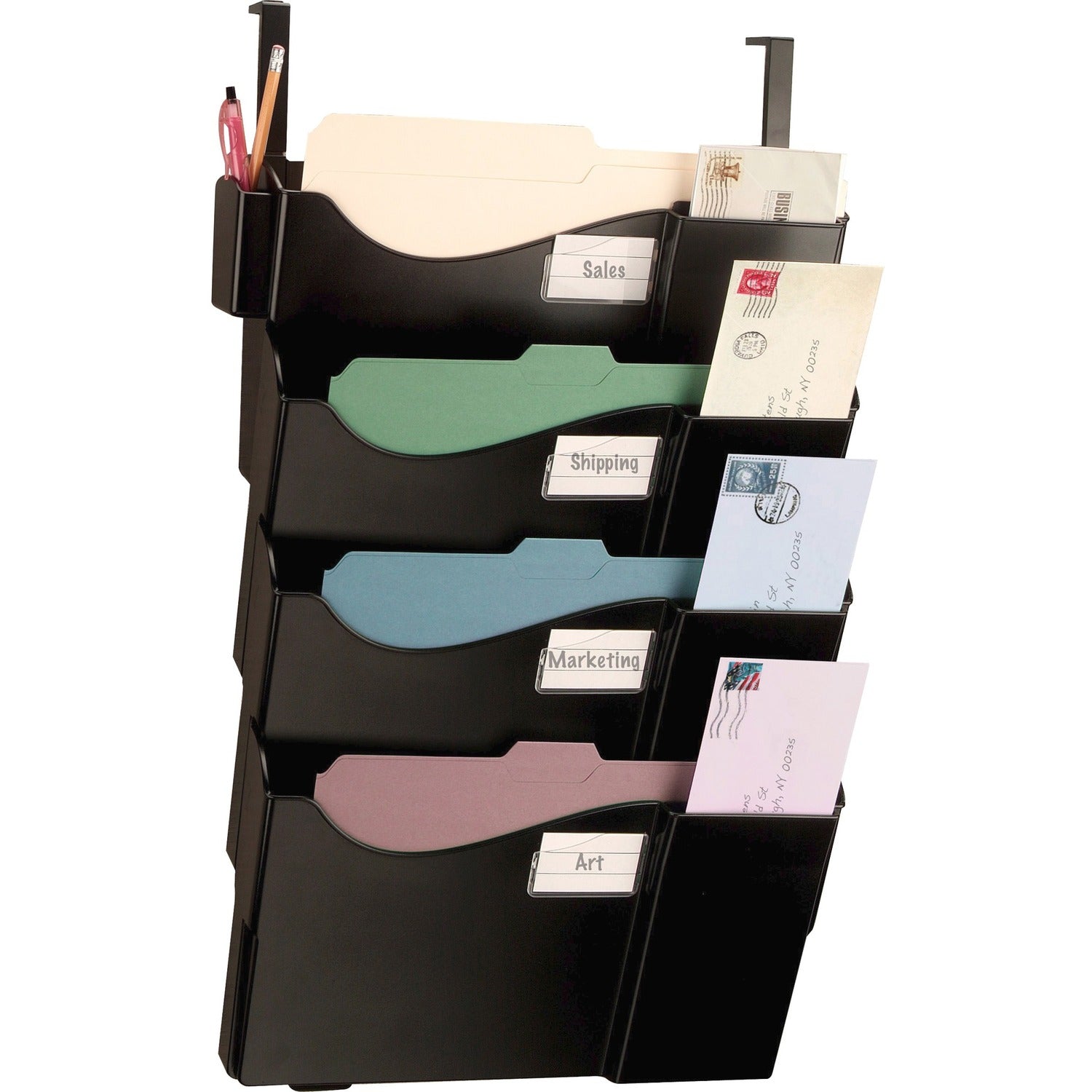 Officemate Grande Central Filing System, 4 Pockets w/Hanger Set 4 Pocket(s) - 27.50" Height x 16.63" Width x 5" Depth - Wall Mountable - Black - 1 Pack (21728)