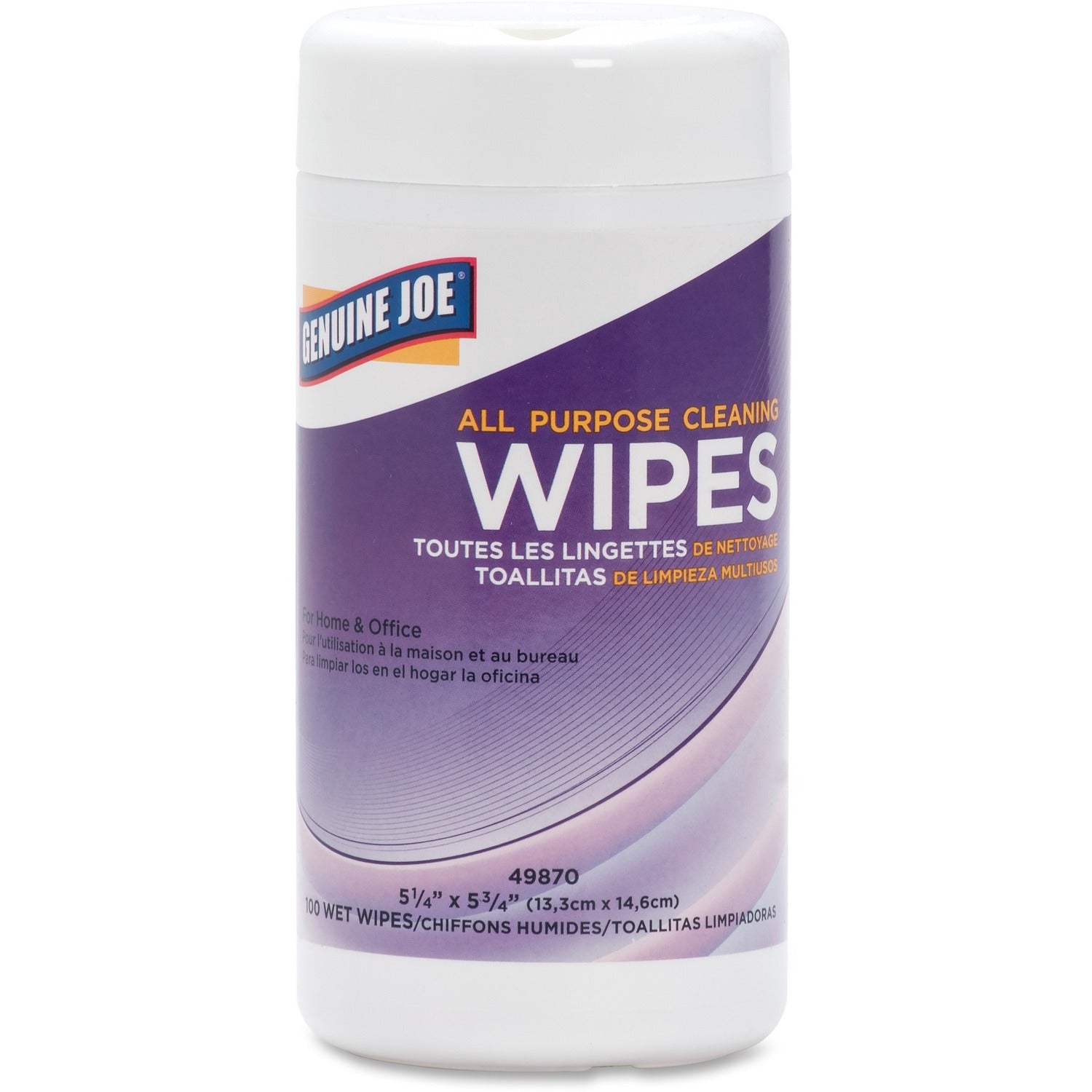 Genuine Joe All Purpose Cleaning Wipes 5.88" Length x 5.13" Width - 100 / Tub - 1 Each - Pre-moistened, Non-abrasive, Non-toxic, Soft, Easy to Use (GJO49870)
