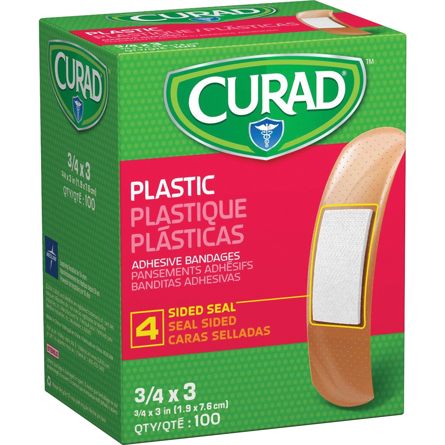 Medline Plastic Adhesive Bandages 0.75" Width x 3" Length - Tan - 100 / Box (NON25500)