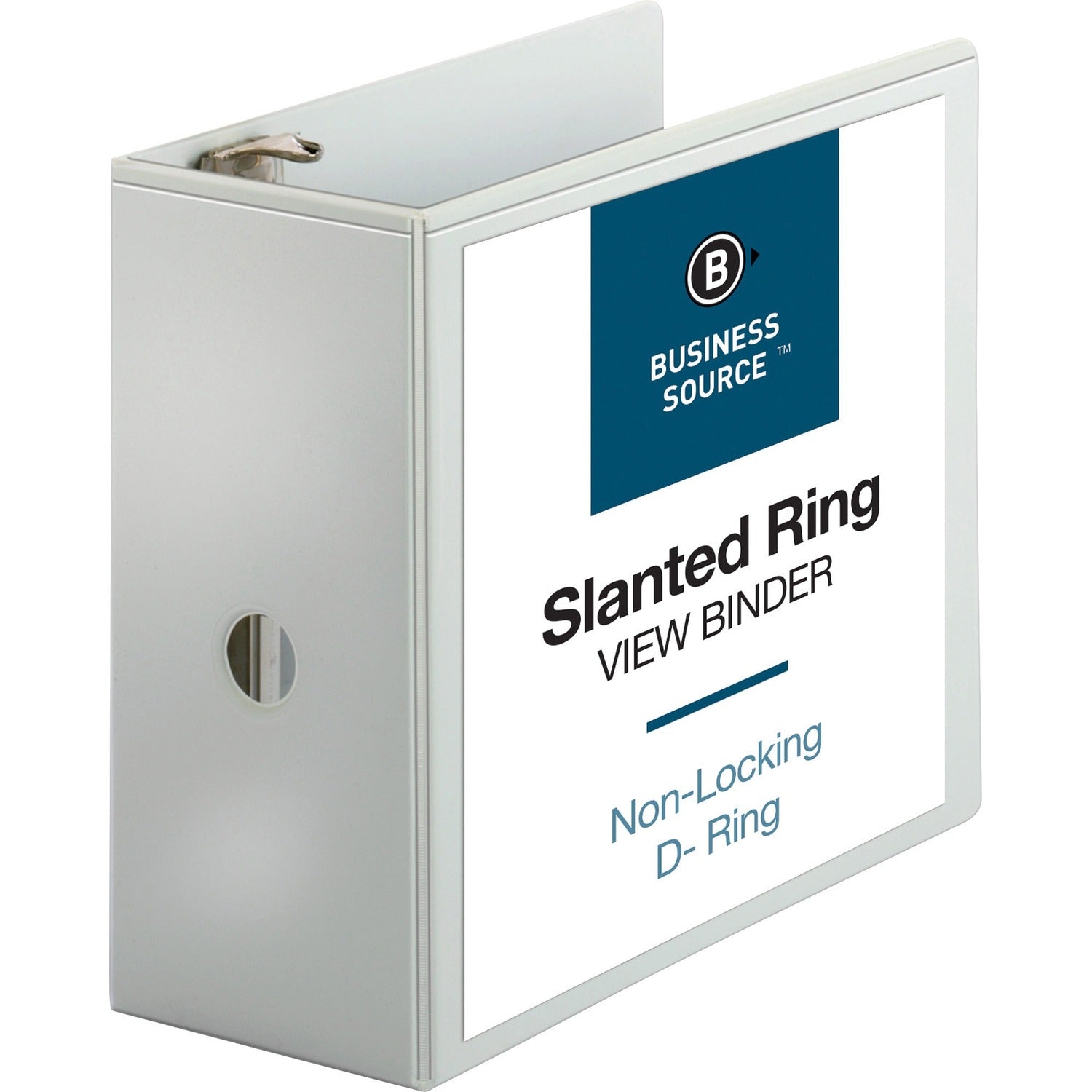 Business Source Basic D-Ring White View Binders 5" Binder Capacity - Letter - 8 1/2" x 11" Sheet Size - Fastener(s): D-Ring - Polypropylene - White - 2.10 lb - Clear Overlay - 1 Each (BSN28445)