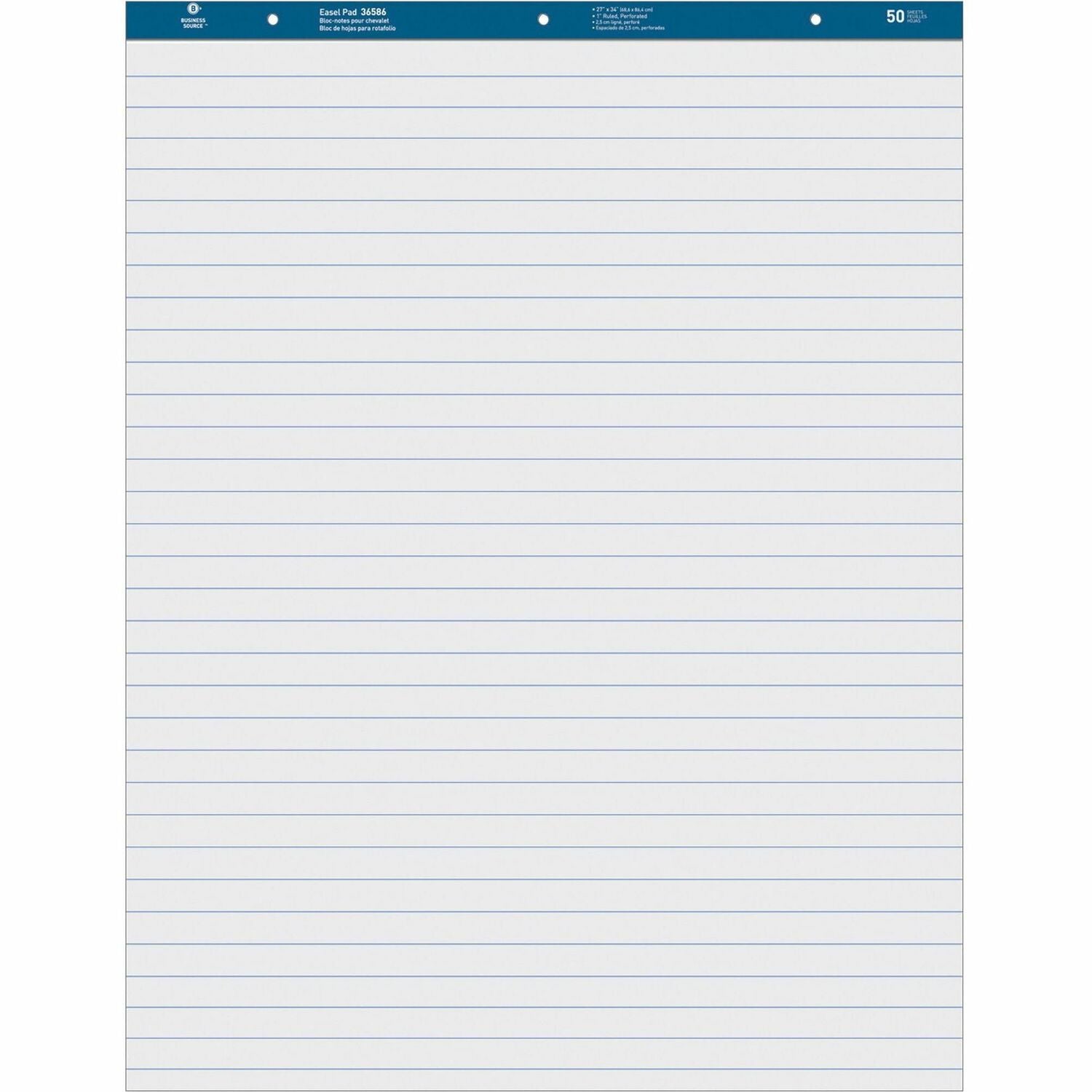 Business Source Standard Ruled Easel Pad 50 Sheets - 15 lb Basis Weight - 27" x 34" Sheet Size - White Paper - Perforated - 4 / Carton (BSN36586)