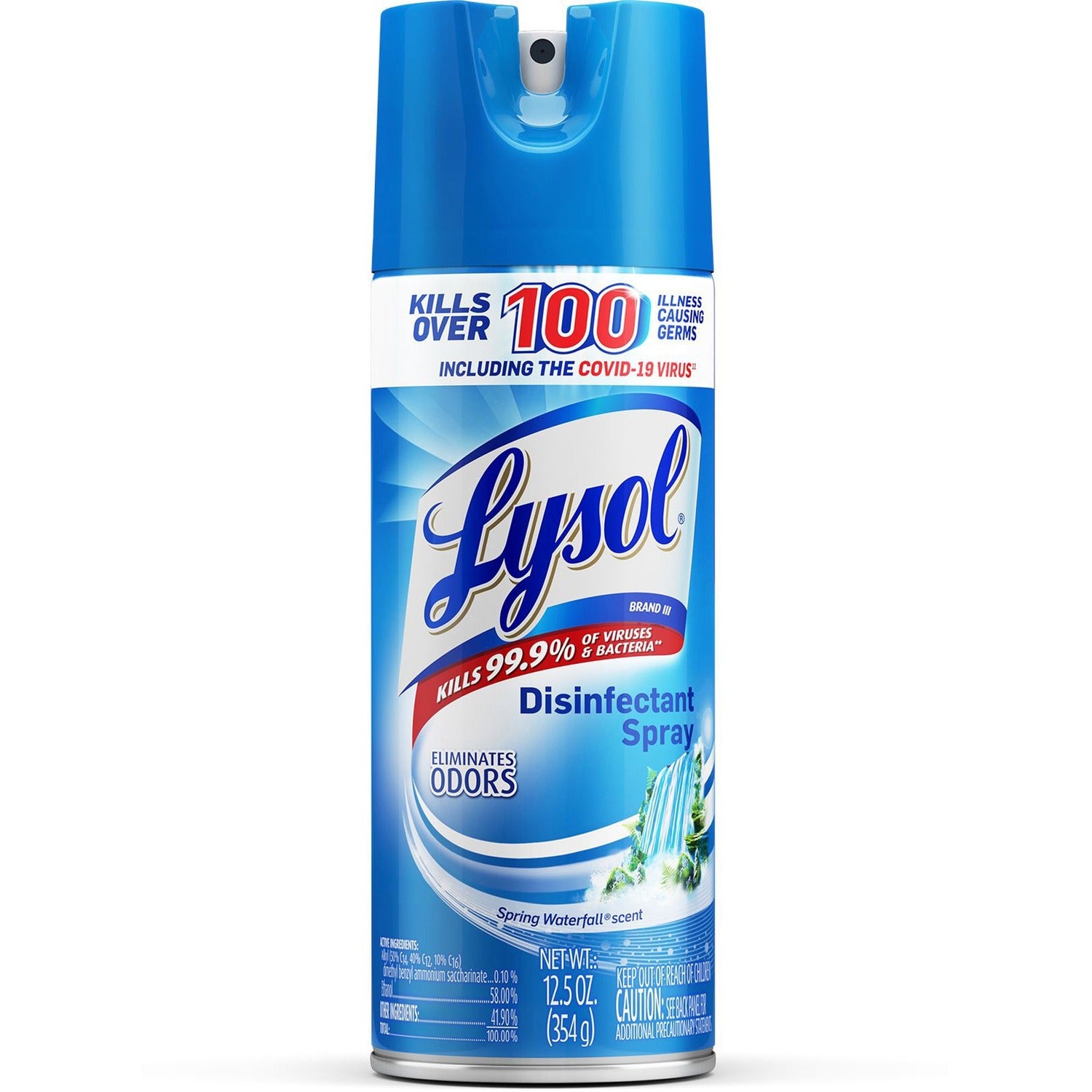 Lysol&reg; Disinfectant Spray, Spring Waterfall, 12.5 oz. Can Ready-To-Use - 12.5 fl oz (0.4 quart) - Spring Waterfall Scent - Easy to Use - Clear - 1 Each (02845EA)