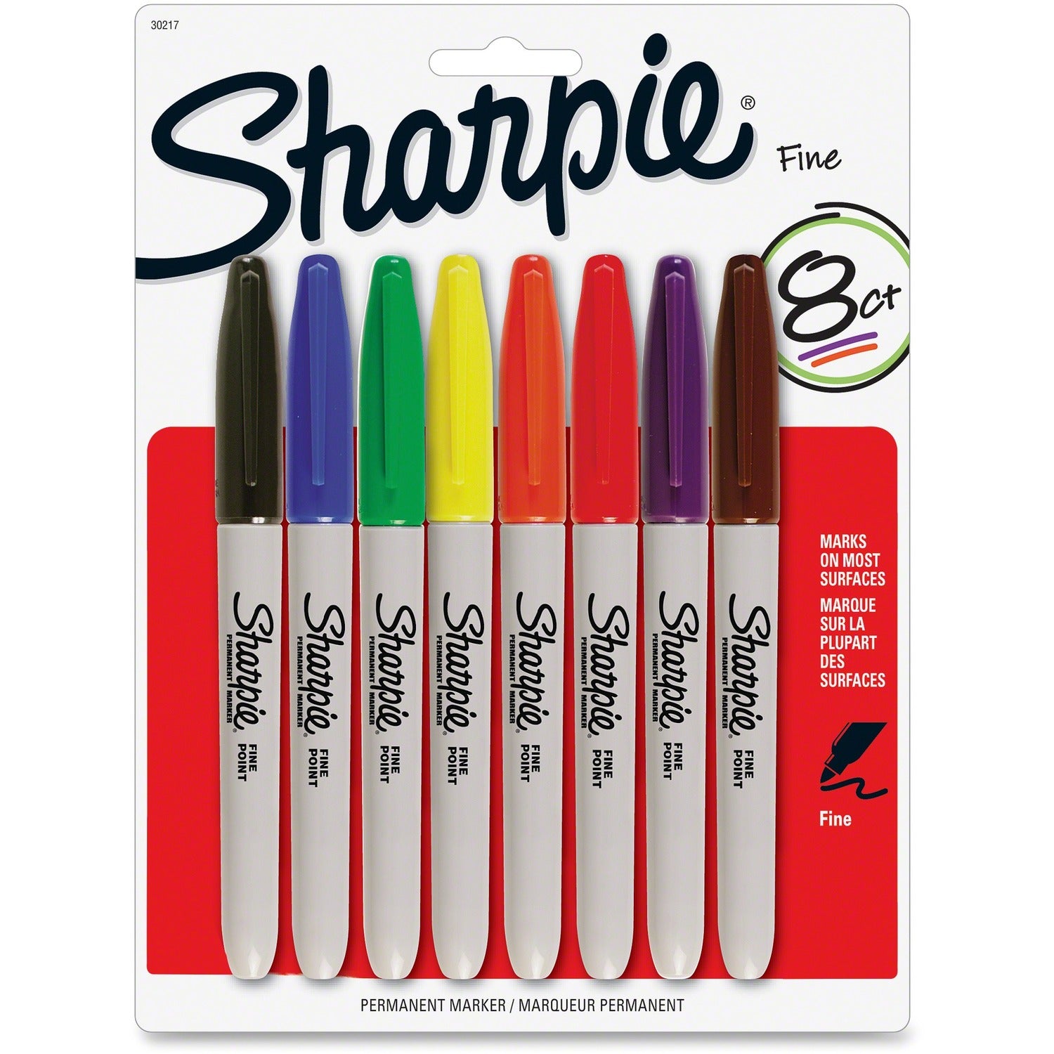 Sharpie Fine Point Permanent Marker Fine Marker Point - Assorted Ink - Alcohol Based - 8 / Pack (30217PP)