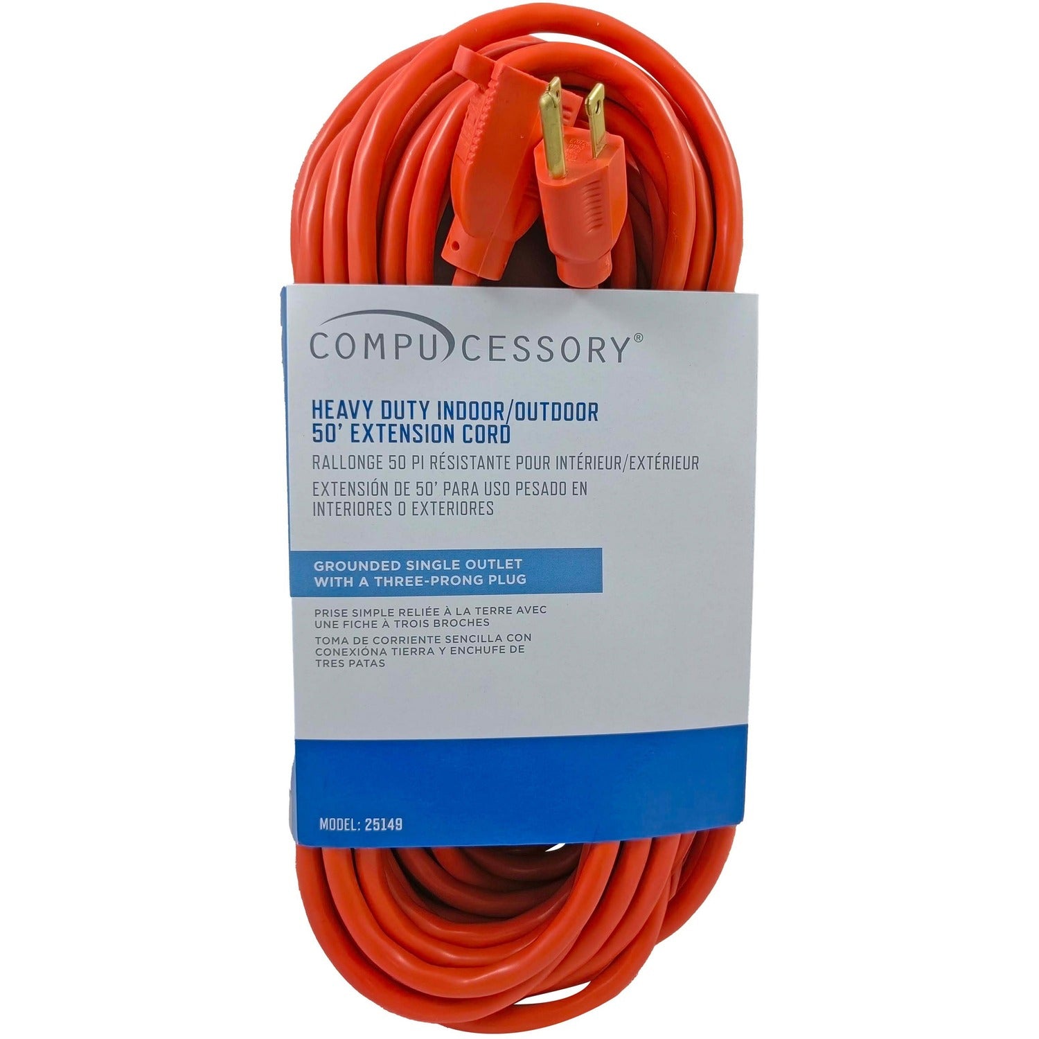 Compucessory Heavy-duty Indoor/Outdoor Extension Cord 16 Gauge - 125 V AC / 13 A - Orange - 50 ft Cord Length - 1 Each (25149)