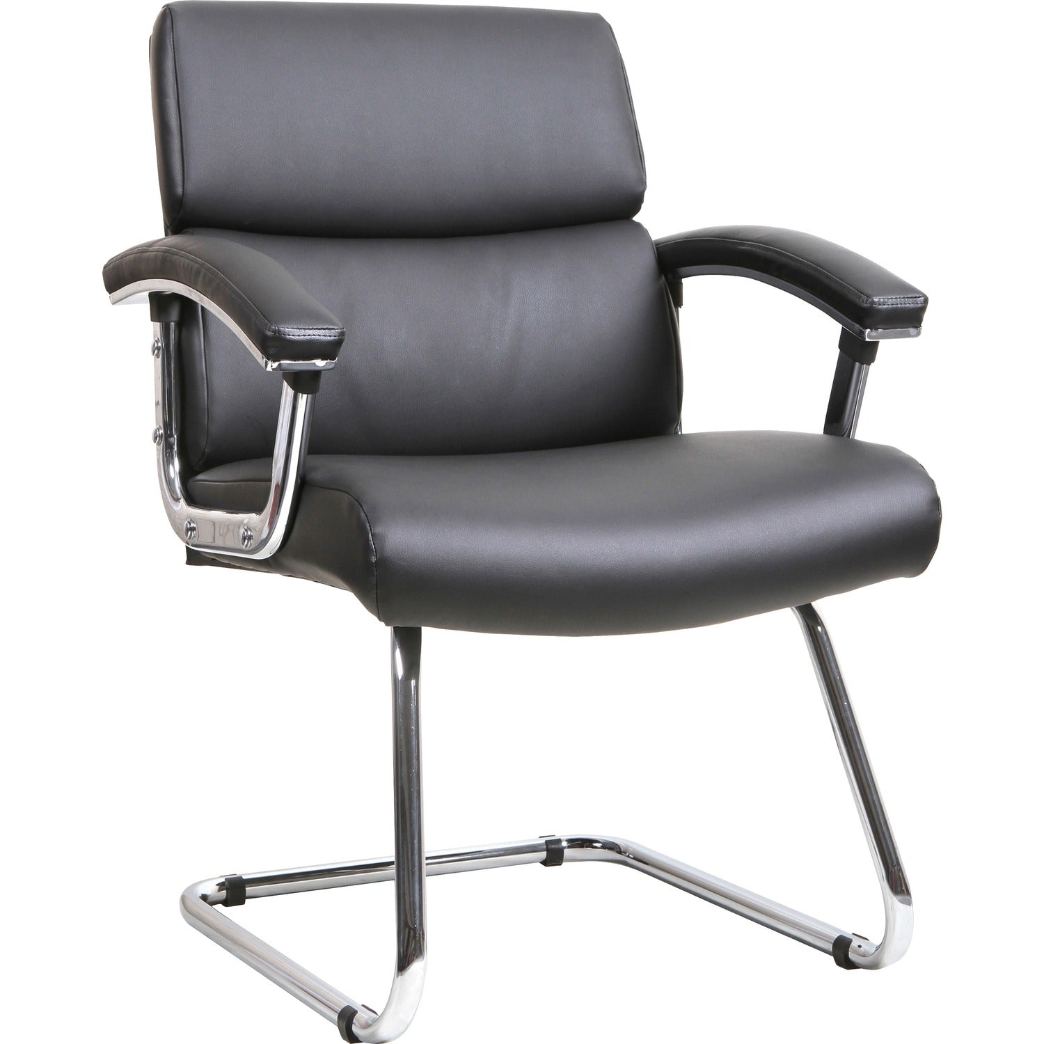 Lorell Padded Arm Guest Chair Black Seat Color - Bonded Leather Seat Material - Black Back Color - Sled Base - Black - Leather - 1 Each (LLR20019)