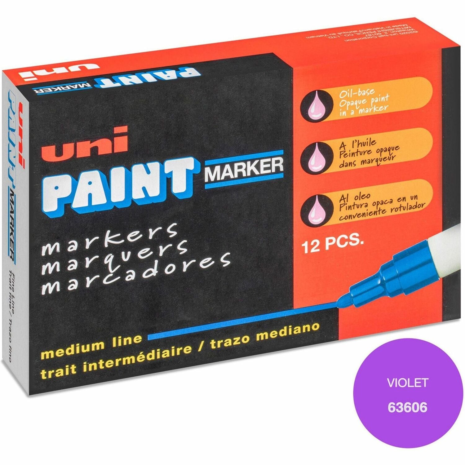 uni-ball uni&reg; uni-Paint PX-20 Oil-Based Marker Medium Marker Point - Violet Ink - Oil Based - White Barrel - 1 Dozen (63606DZ)