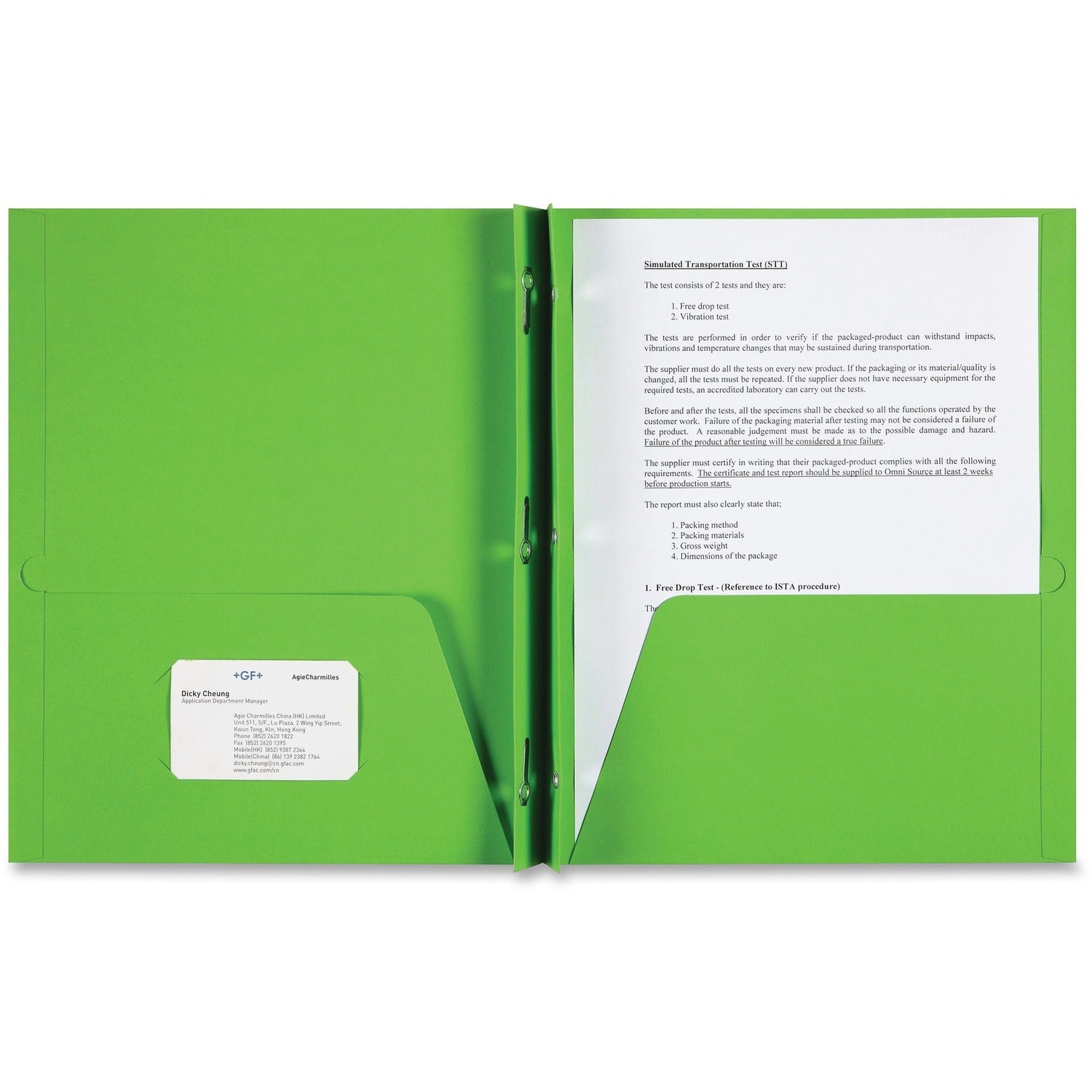 Sparco Letter Pocket Folder 8 1/2" x 11" - 3 x Double Prong Fastener(s) - 2 Internal Pocket(s) - Apple Green - 25 / Box (78542)