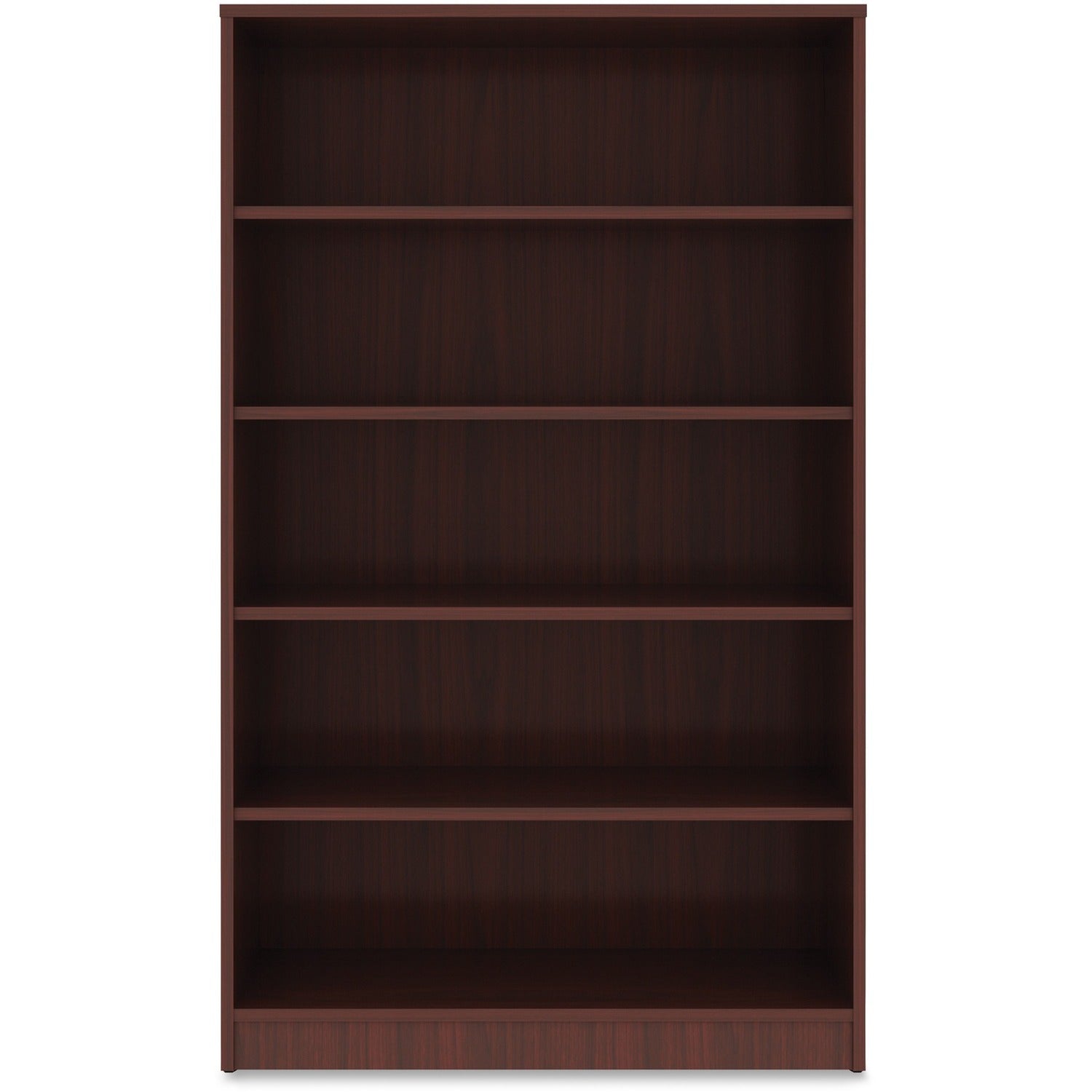 Lorell Laminate Bookcase x 0.8" Thickness Shelf, 60" Height x 36" Width x 12" Depth - 5 Shelve(s) - 4 Adjustable Shelf(ves) - Square Edge - Material: Thermofused Laminate (TFL) - Finish: Mahogany (LLR99787)