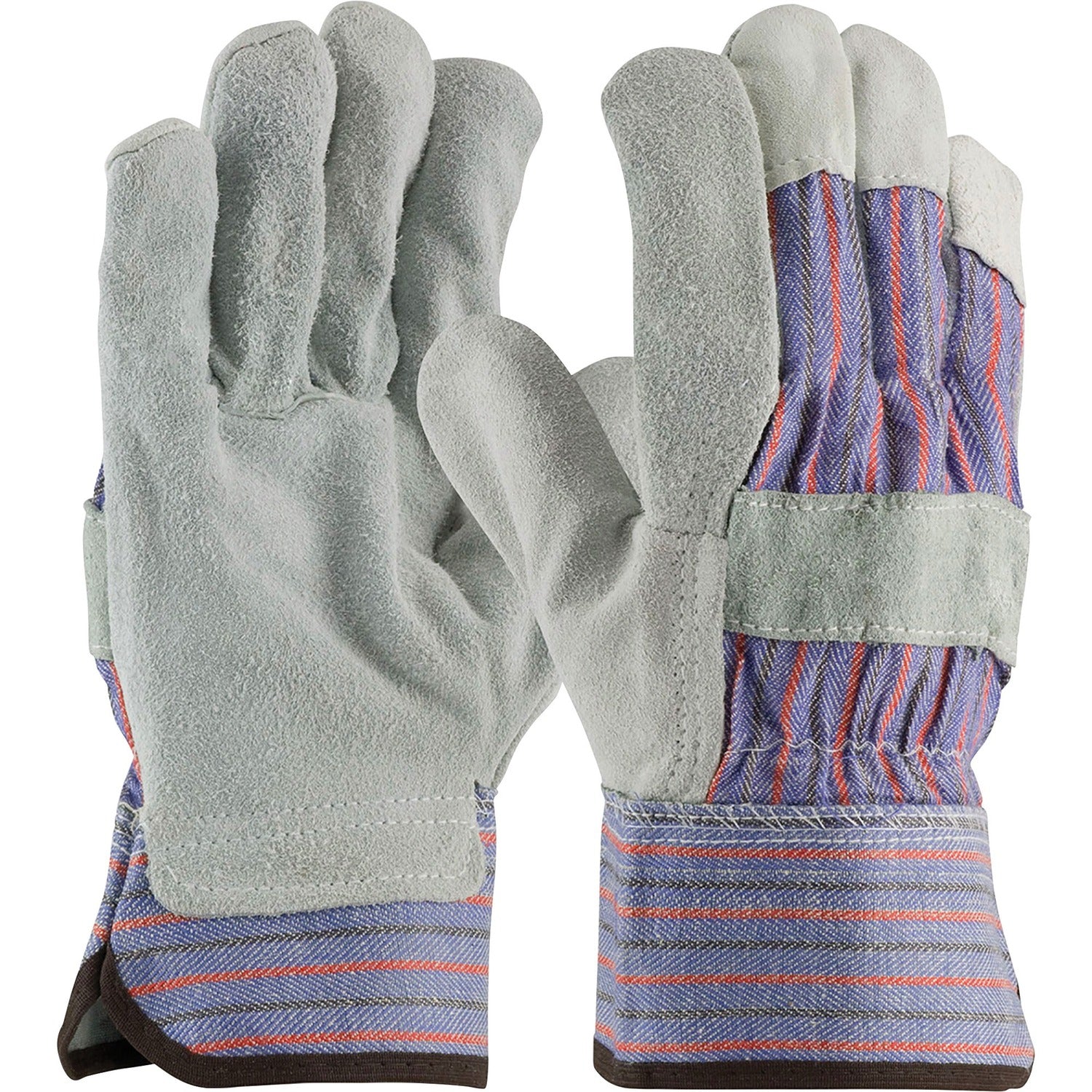 Protective Industrial Products PIP Leather Palm Work Gloves X-Large Size - Cowhide Leather Palm, Cotton Lining, Rubber Cuff, Leather, Leather Fingertip - Gray, Blue, Red - Flexible, Comfortable, Safety Cuff, Knuckle Strap, Water Resistant, Disp (847532XL)