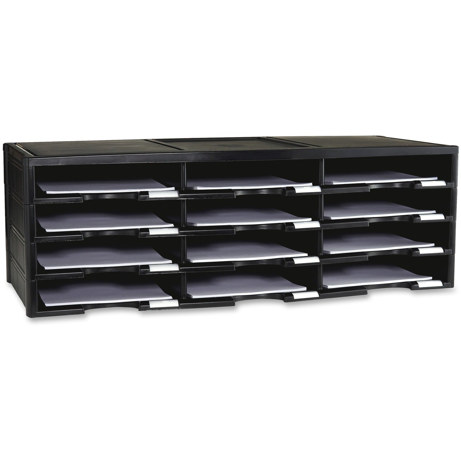 Storex 12-compartment Organizer 6000 x Sheet - 12 Compartment(s) - Compartment Size : 9.50" x 12" - 10.50" Height x 14.13" Width31.38" Length - 100% Recycled - Black - Polystyrene - 1 Each (61432U01C)