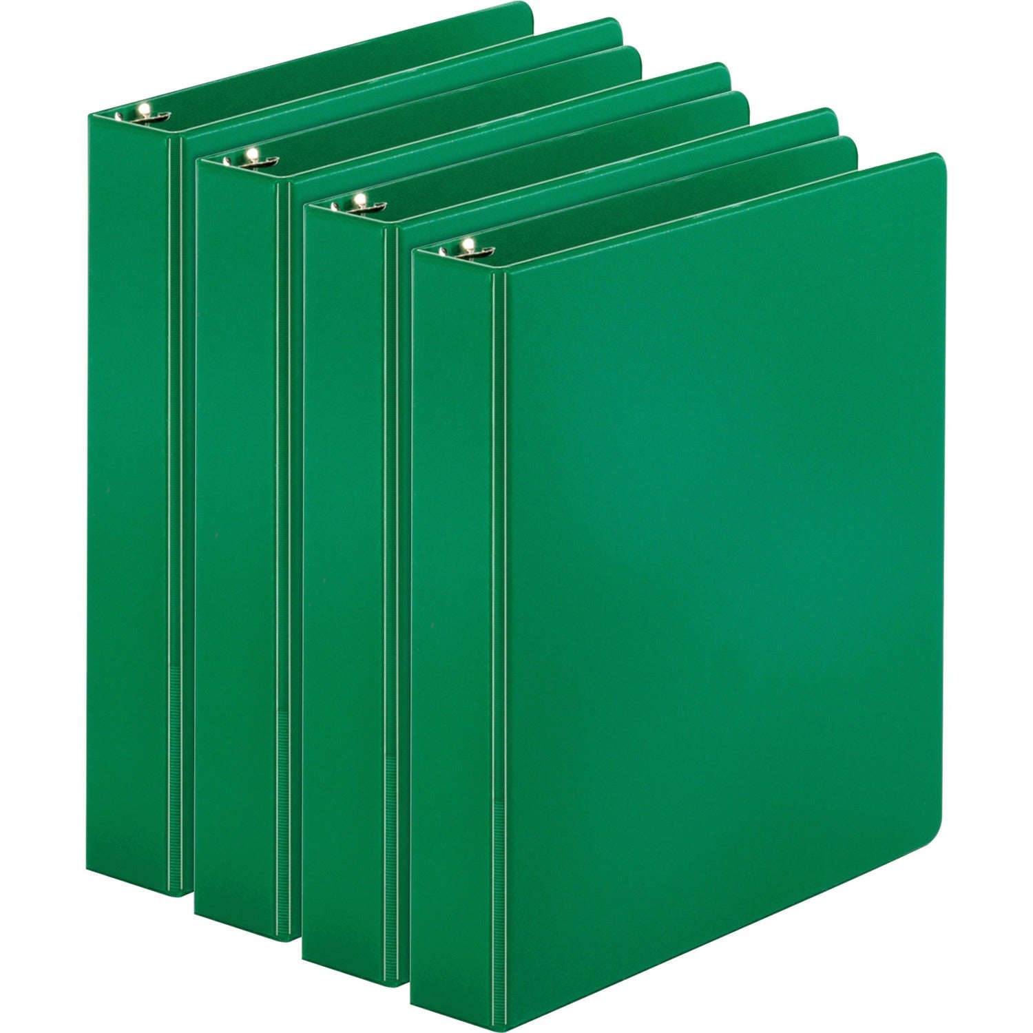 Business Source Basic Round Ring Binders 1 1/2" Binder Capacity - Letter - 8 1/2" x 11" Sheet Size - 350 Sheet Capacity - 3 x Round Ring Fastener(s) - Inside Front & Back Pocket(s) - Chipboard, Polypropylene - Green - Exposed Rivet, Sturdy, O (BSN28557BD)