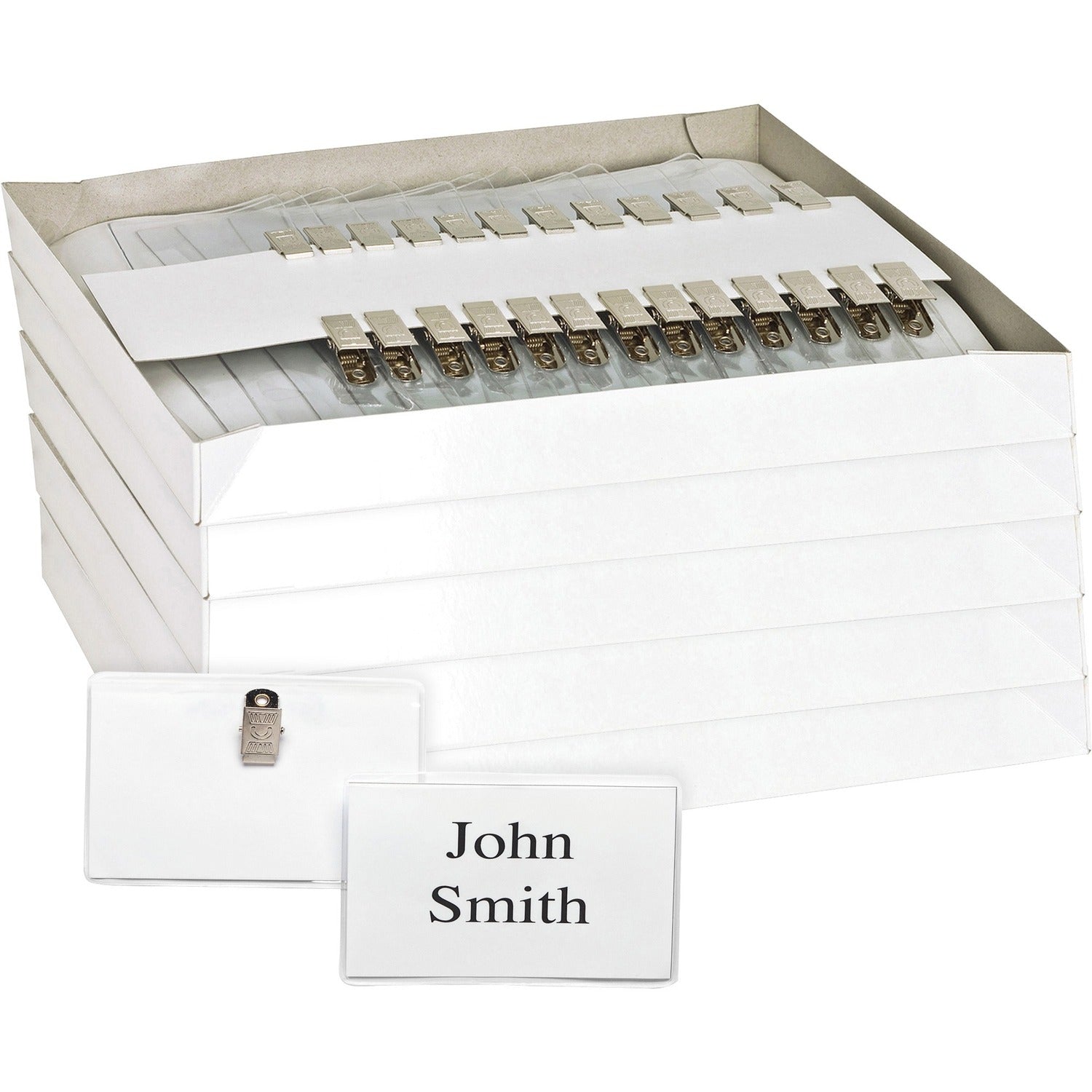 Business Source Clip Holder Style Badge Kit 2.3" Height x 3.5" Width - Clear - 50/Box - 5 / Bundle (BSN19180BD)