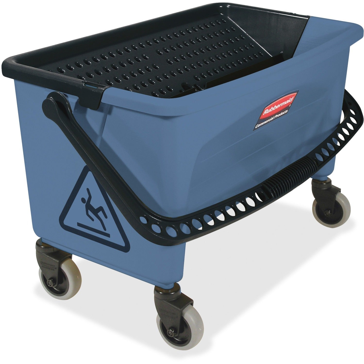 Rubbermaid Commercial Finish Mop Bucket w/ Wringer Hinged Lid, Ergonomic Design, Handle - 16.2" x 26.2" - Blue - 1 / Carton (Q93000BE)