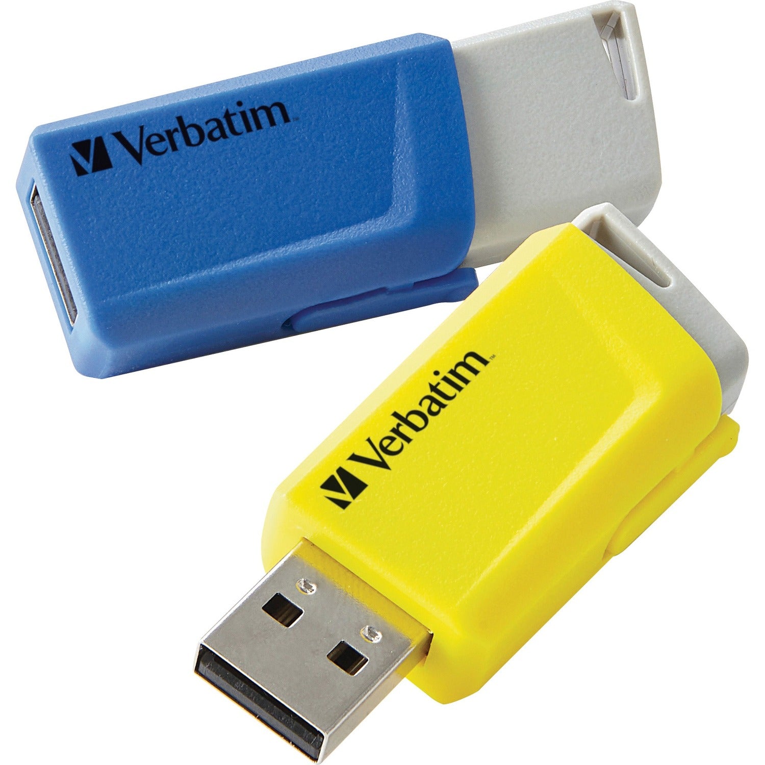 Verbatim 16GB Store 'n' Click USB Flash Drive 16 GB - USB - Blue, Yellow - Lifetime Warranty - 2 / Pack (70376)