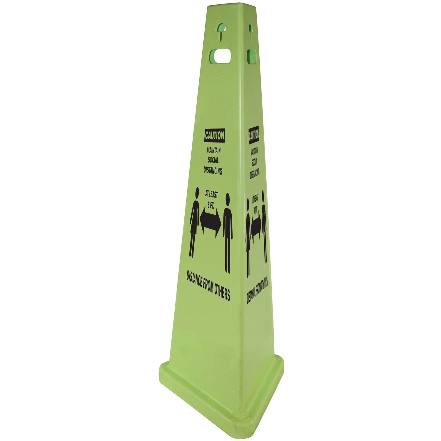 Impact TriVu Social Distancing 3 Sided Safety Cone Print/Message "Caution Maintain Social Distancing, At Least 6 Ft Distance from Others" - 14.8" Width x 40" Height - Cone Shape - Three-sided, UV Protected - Plastic - Fluorescent Yellow - 3 /  (9140SDKIT)