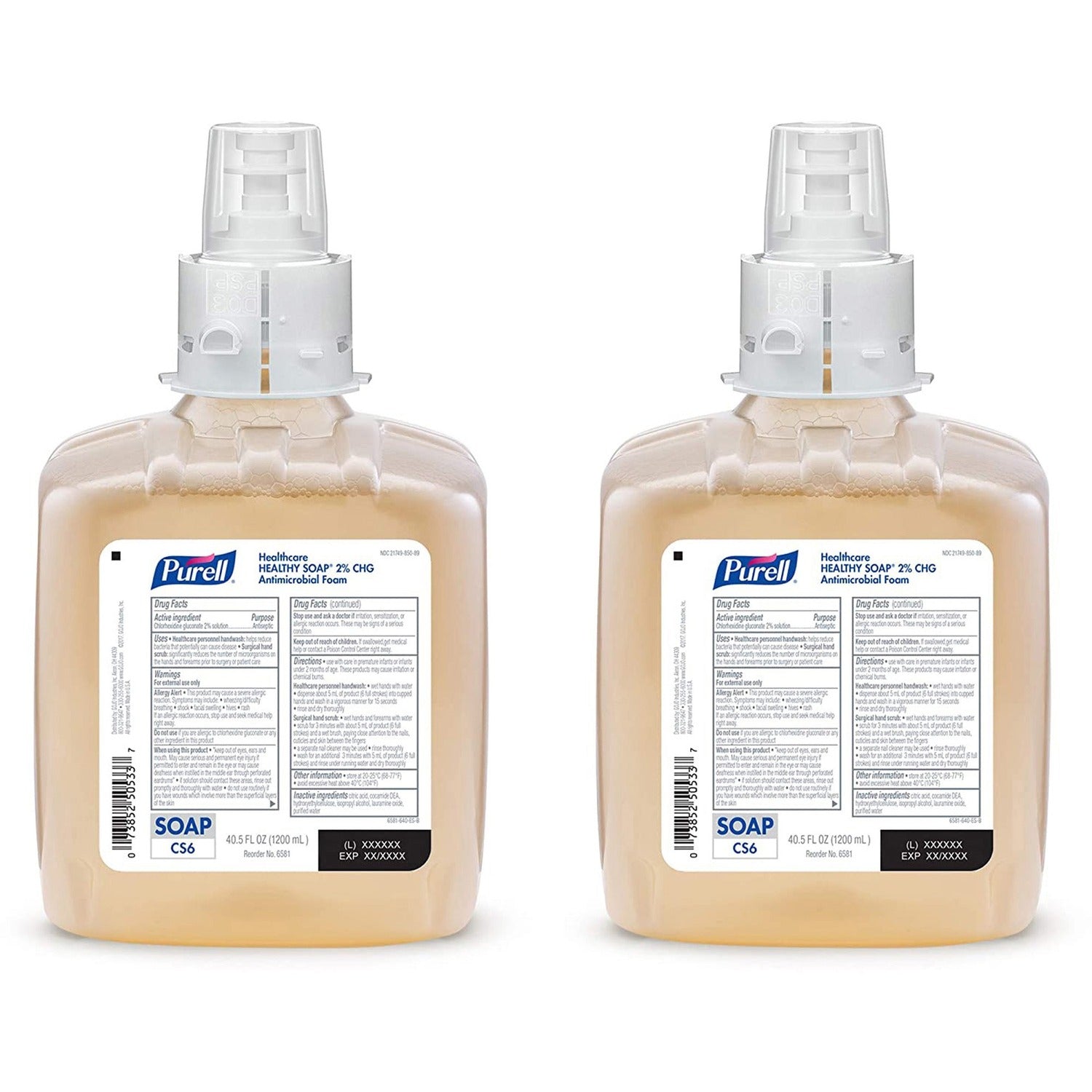 PURELL&reg; CS6 Healthcare HEALTHY SOAP 2% CHG Antimicrobial Foam 1.32 quart - Kill Germs, Bacteria Remover - Hand, Hospital, Healthcare, Skin - Moisturizing - Non-irritating, Dye-free, Fragrance-free, Hygienic, Rich Lather - 2 / Carton (658102)