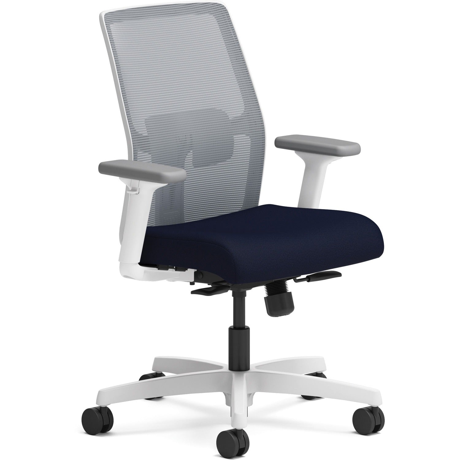 HON Ignition Low-back Task Chair Navy Seat Color - Fabric Seat Material - Fog Back Color - Mesh Back Material - Designer White Frame Color - Low Back - Armrest - 1Each (I2L1FLC98DW)