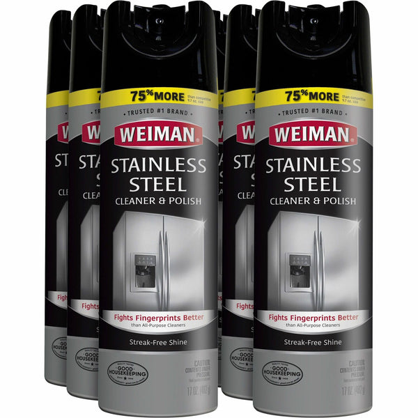 Weiman Stainless Steel Cleaner/Polish 17 oz (1.06 lb) - Streak-free, Fingerprint Resistant, Dust Resistant, Dirt Resistant, pH Neutral - Clear - 6 / Carton (49ACT)