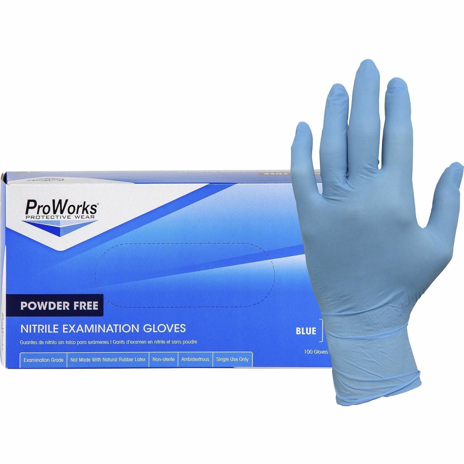 ProWorks NPF Nitrile Powder Free Exam Gloves 5.5 mil Thickness x 9.50" Glove Length - Medium Size - For Right/Left Hand - Synthetic Nitrile Rubber - Blue - Non-sterile, Latex-free, Odor-free, Puncture Resistant, Tear Resistant, Chemical Resista (GLN106FM)
