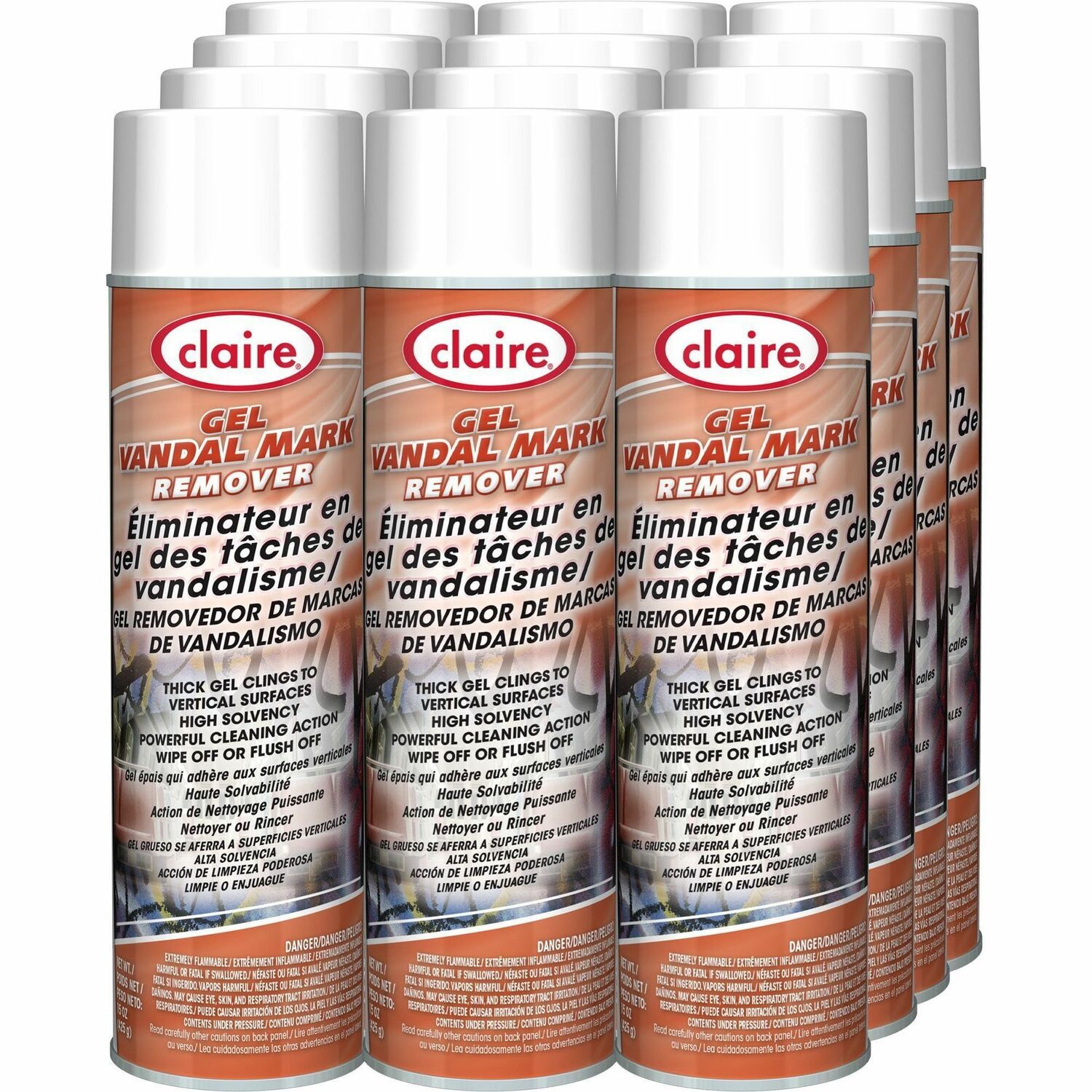 Claire Gel Vandal Mark Remover 15 oz (0.94 lb) - Easy to Use - Knockout Orange - 12 / Carton (CL880CT)