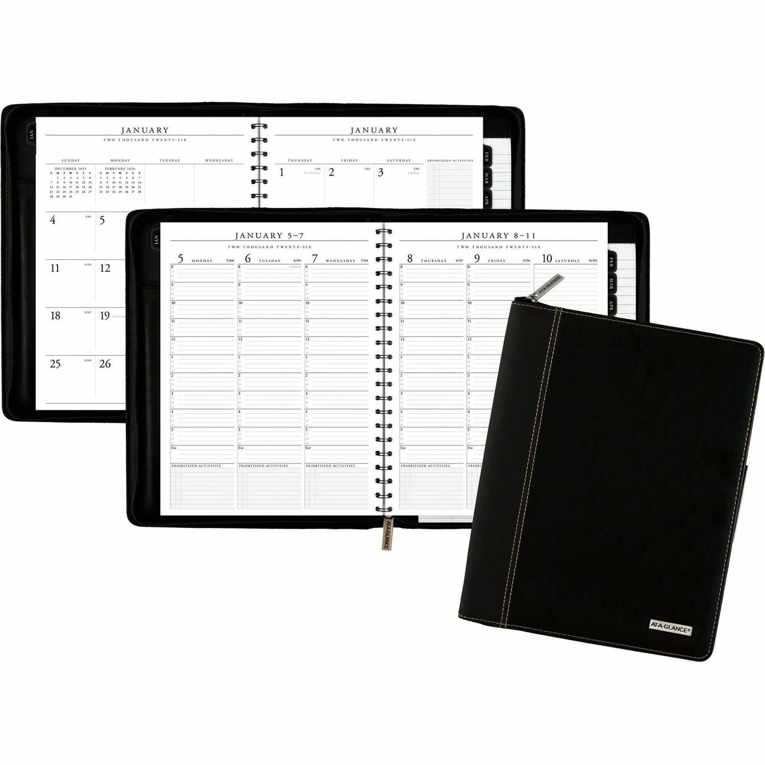 At-A-Glance Executive Appointment Book with Zipper Large - Julian Dates - Weekly, Monthly - 12 Month - January 2026 to December 2026 - 8:00 AM to 5:45 PM - Quarter-hourly - 1 Week, 1 Month Double Page Layout - 8 1/4" x 11" Sheet Size - White Sh (70NX8105)