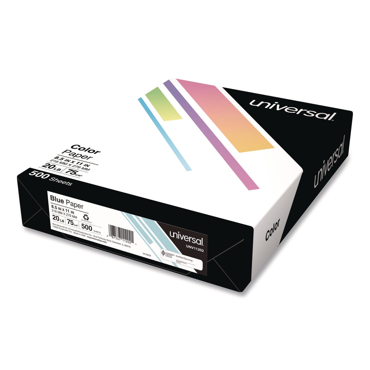 Universal Deluxe Colored Paper, 20 lb Bond Weight, 8.5 x 11, Blue, 500/Ream (UNV11202)