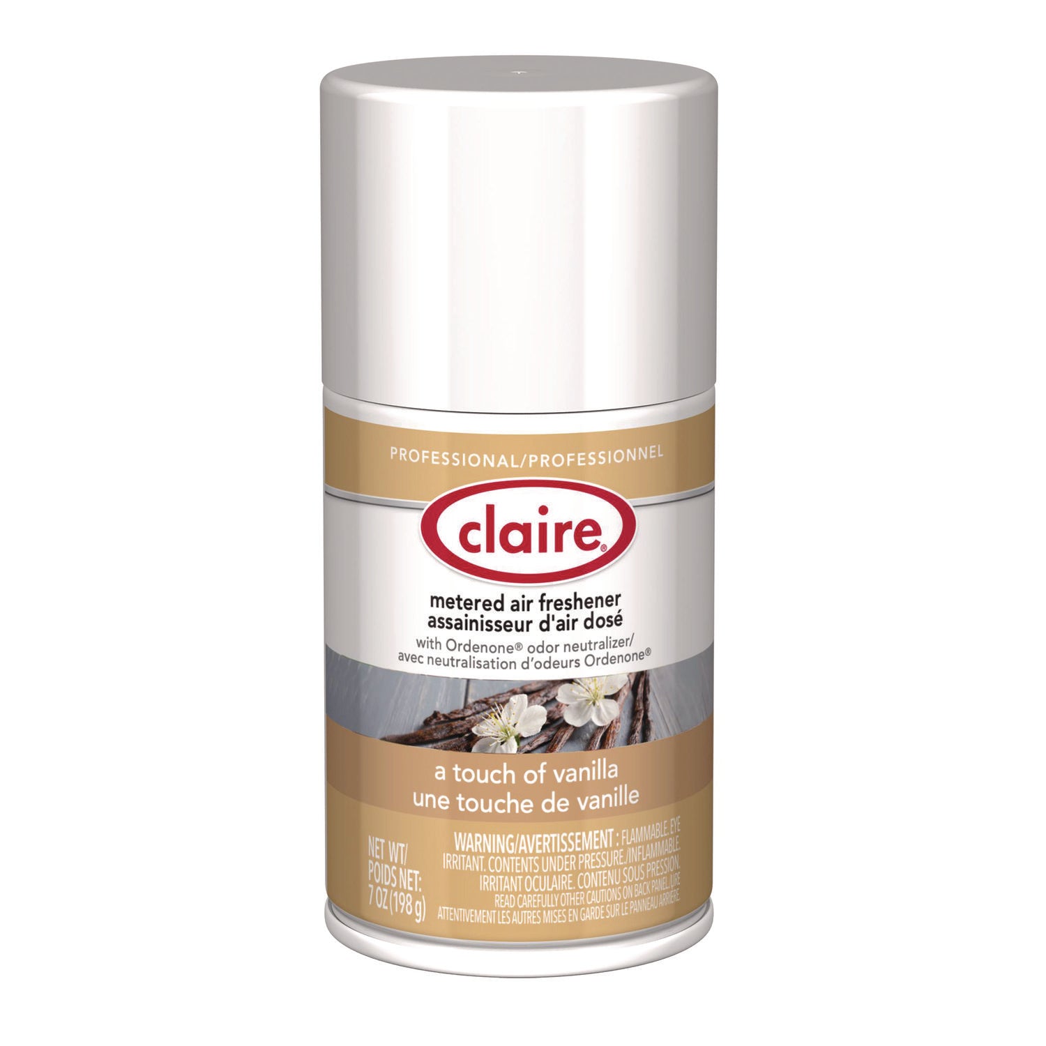 Claire Metered Air Freshener, Vanilla Scent, 7 oz Aerosol Spary, 12/Carton (108)