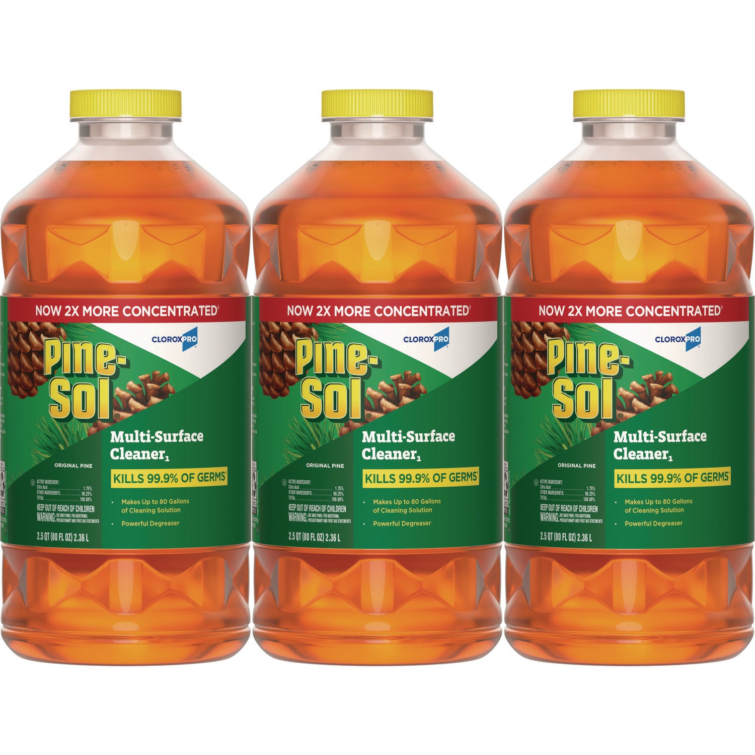 Pine-Sol CloroxPro Multi-Surface Cleaner Disinfectant Concentrated, Original Pine Scent, 80 oz Bottle, 3/Carton (60606CT)