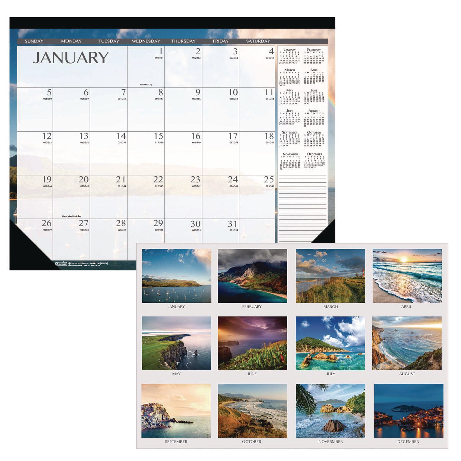 House of Doolittle Recycled Earthscapes Desk Pad Calendar, Seascapes Photography, 22 x 17, Black Binding/Corners,12-Month (Jan to Dec): 2026 (138)