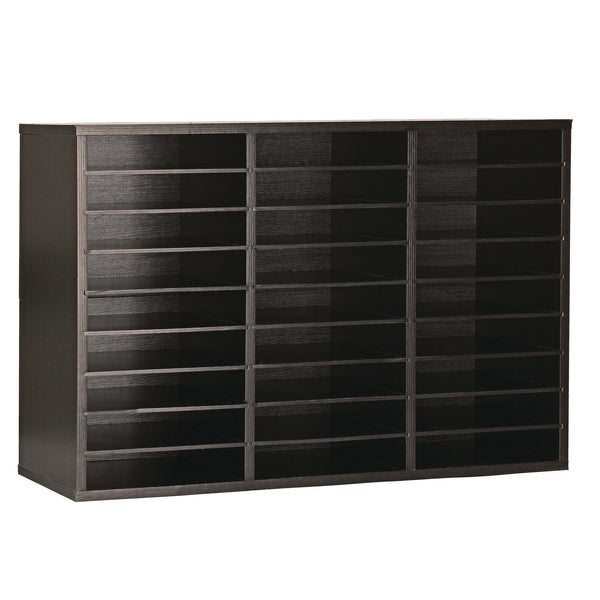 AdirOffice Wooden 27 Compartment Literature Organizer, 27 Sections, Letter Size, 31.49 x 11.81 x 21.65, Black (IOF20101BLK)