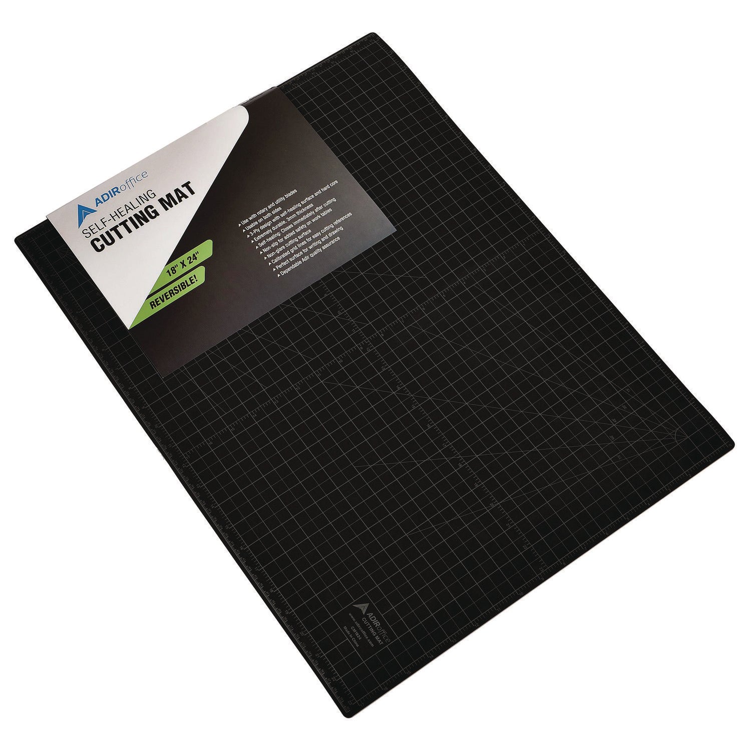 AdirOffice Reversible Self Healing Cutting Mat, 18 x 24, Green/Black (ICM1824)