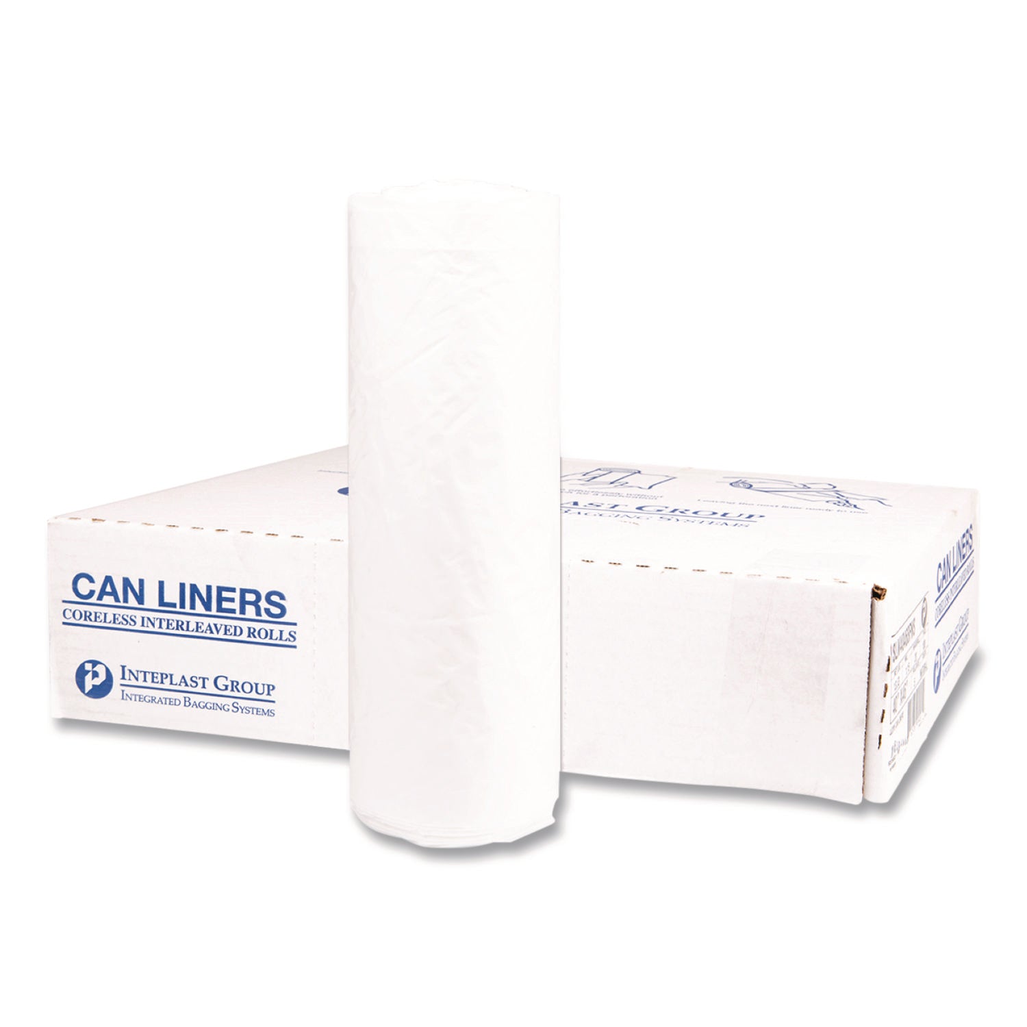 Inteplast Group Institutional Low-Density Can Liners, 45 gal, 1.15 mil, 40" x 46", Natural, Interleaved Roll, 20 Bags/Roll, 5 Rolls/Carton (SLW4046SPNS)