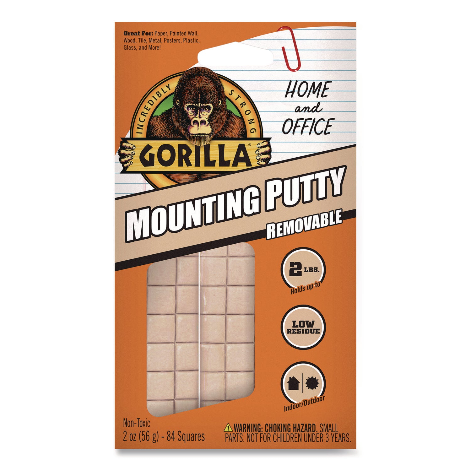 Gorilla Removable Mounting Putty, Repositionable and Reusable, 2 oz, 84 Squares/Pack (102745)
