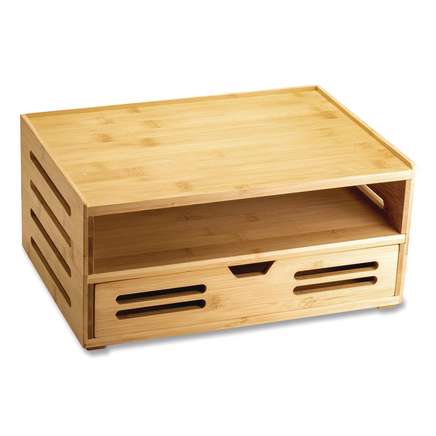 Officemate Bamboo Stackable Document Organizer with Drawer, 2 Sections, Letter Size Files, 14.09" x 10.08" x 7.7", Brown (71005)