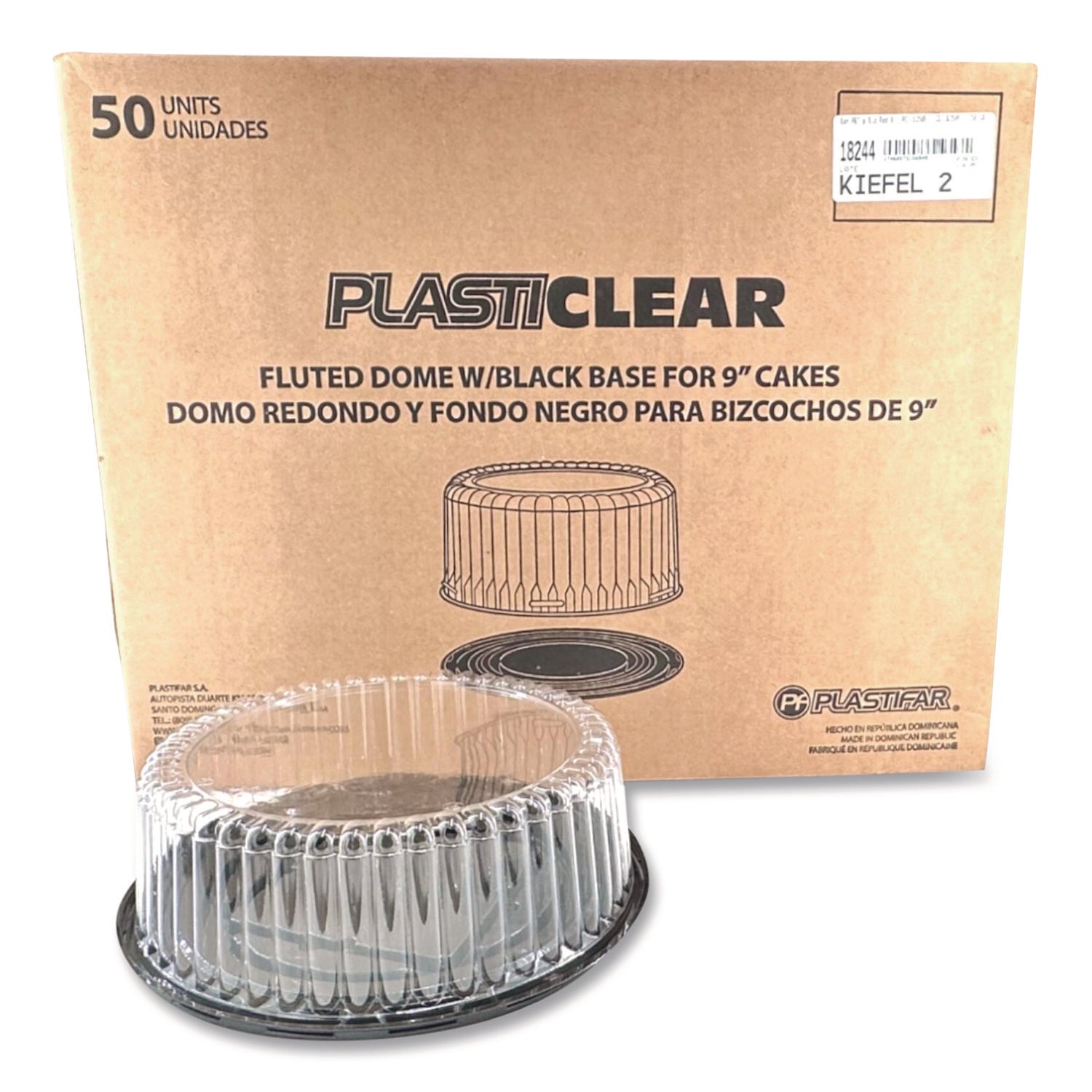 Plastifar Bakery Containers, 9" Cake Container, 11.2" Diameter x 3.5" h, Black/Clear, 50/Carton (18244)