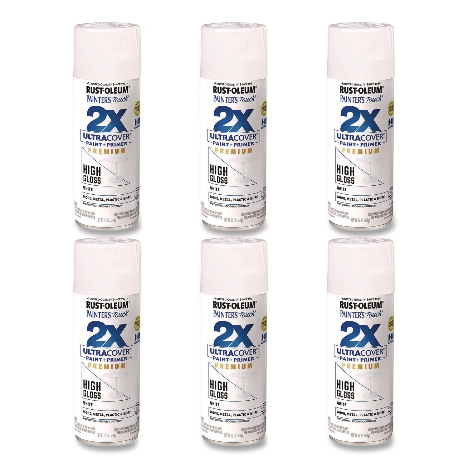Rust-Oleum Painter's Touch 2X Ultra Cover Spray Paint, High Gloss White, 12 oz Aerosol Can, 6/Carton (331171)