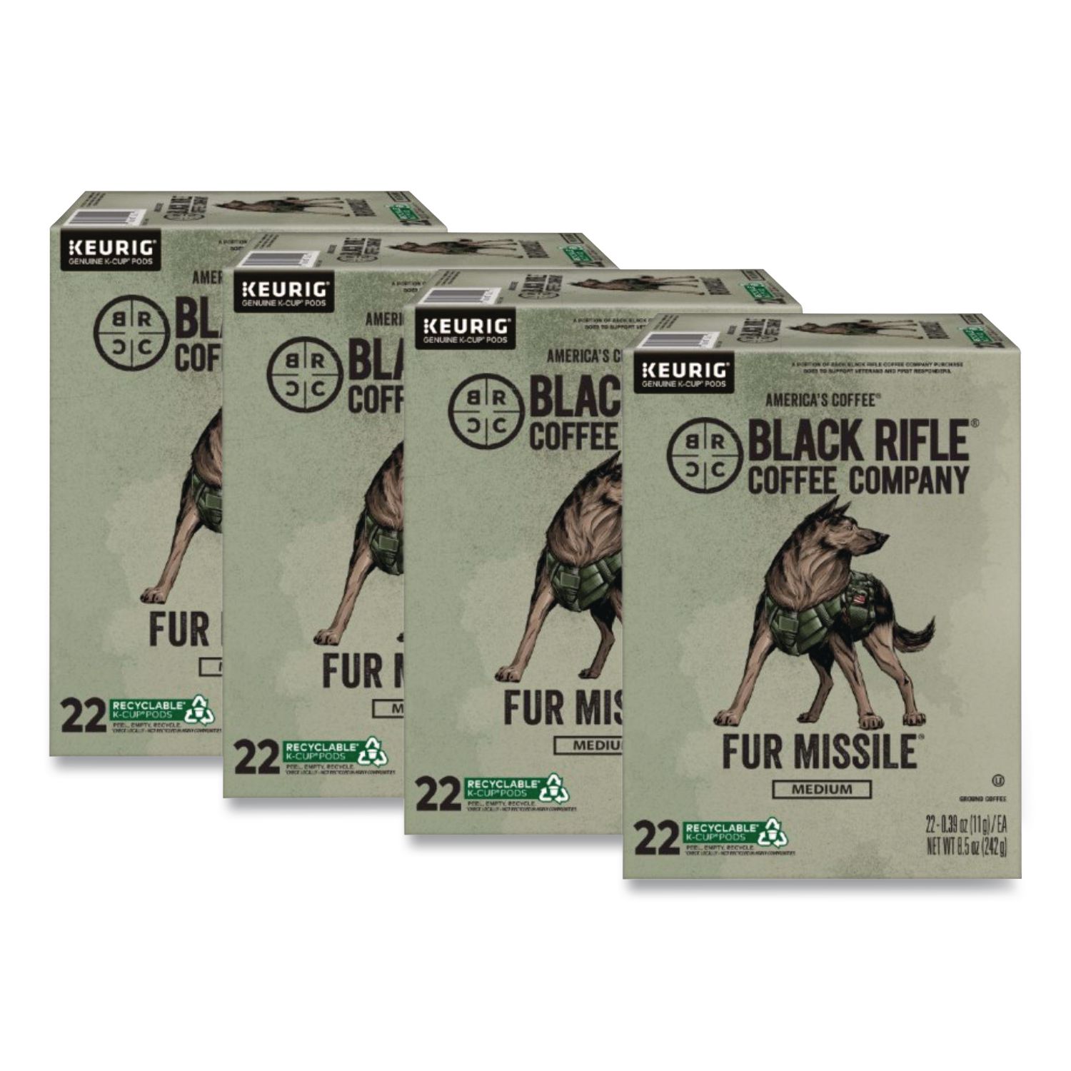 Black Rifle Coffee Company Fur Missile Coffee K-Cups, 22/Box, 4 Boxes/Carton (5510CT)