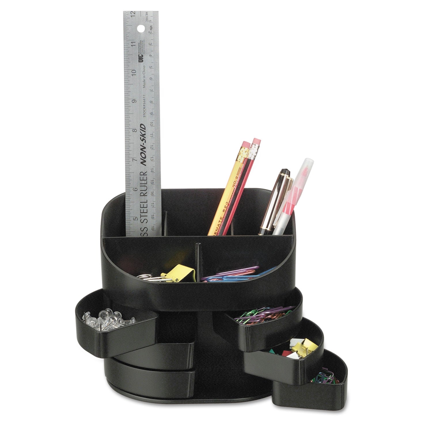 Officemate Double Supply Organizer, 11-Compartments, 6 Drawers, Plastic, 6.5 x 4.75 x 5.75, Black (22822)