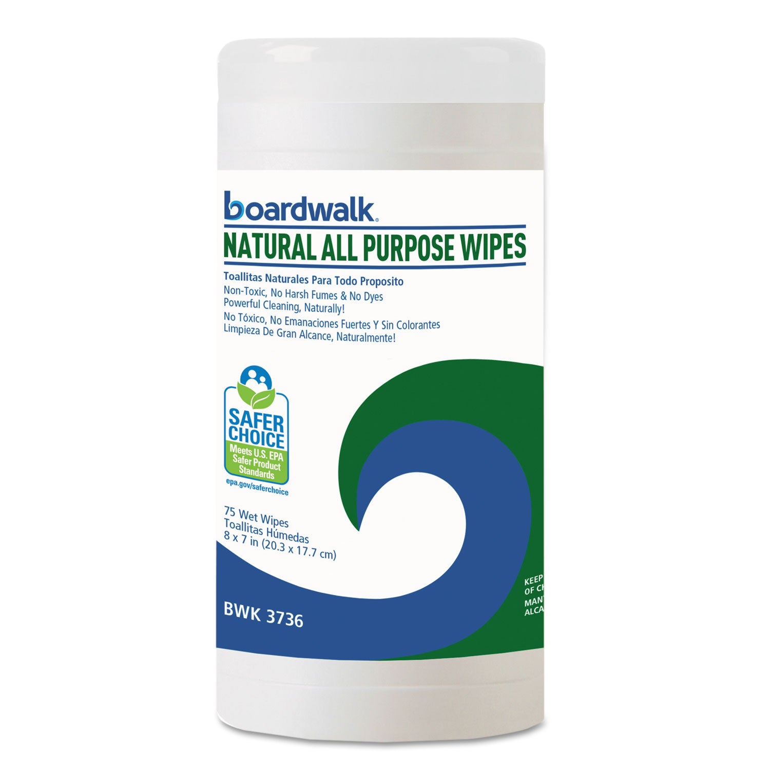 Boardwalk Natural All Purpose Wipes, 7 x 8, Unscented, White, 75 Wipes/Canister, 6 Canisters/Carton (BWK4736)
