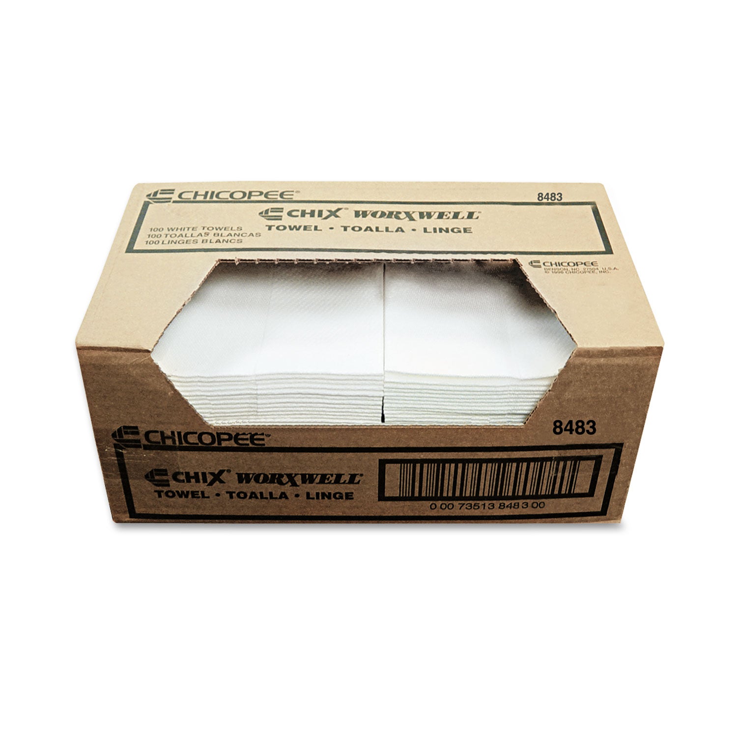 Chicopee Durawipe Shop Towels, 13 x 15, Flat, White, 300/Carton (8483)