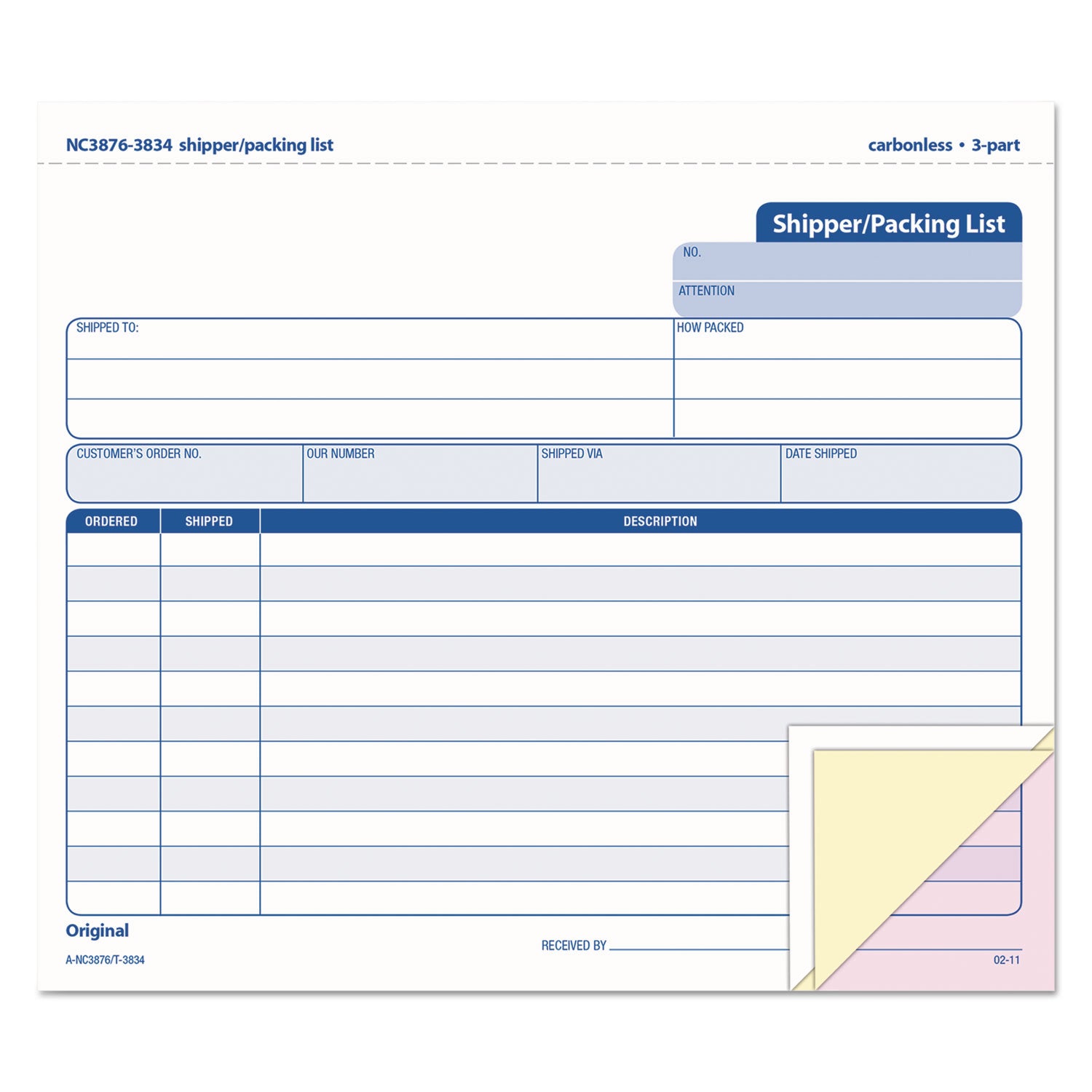 TOPS Triplicate Snap-Off Shipper/Packing List, Three-Part Carbonless, 8.5 x 7, 50 Forms Total (3834)