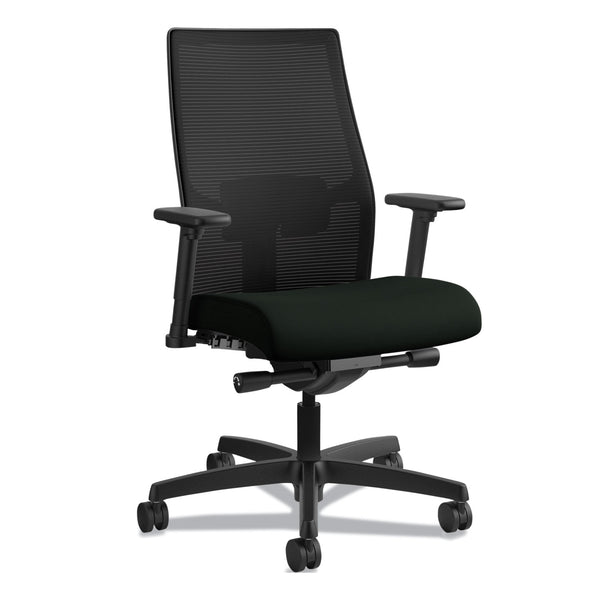 HON Ignition 2.0 4-Way Stretch Mid-Back Mesh Task Chair, Adjustable Lumbar Support, Black Seat/Back, Black Base (I2M2BMLU10TK)