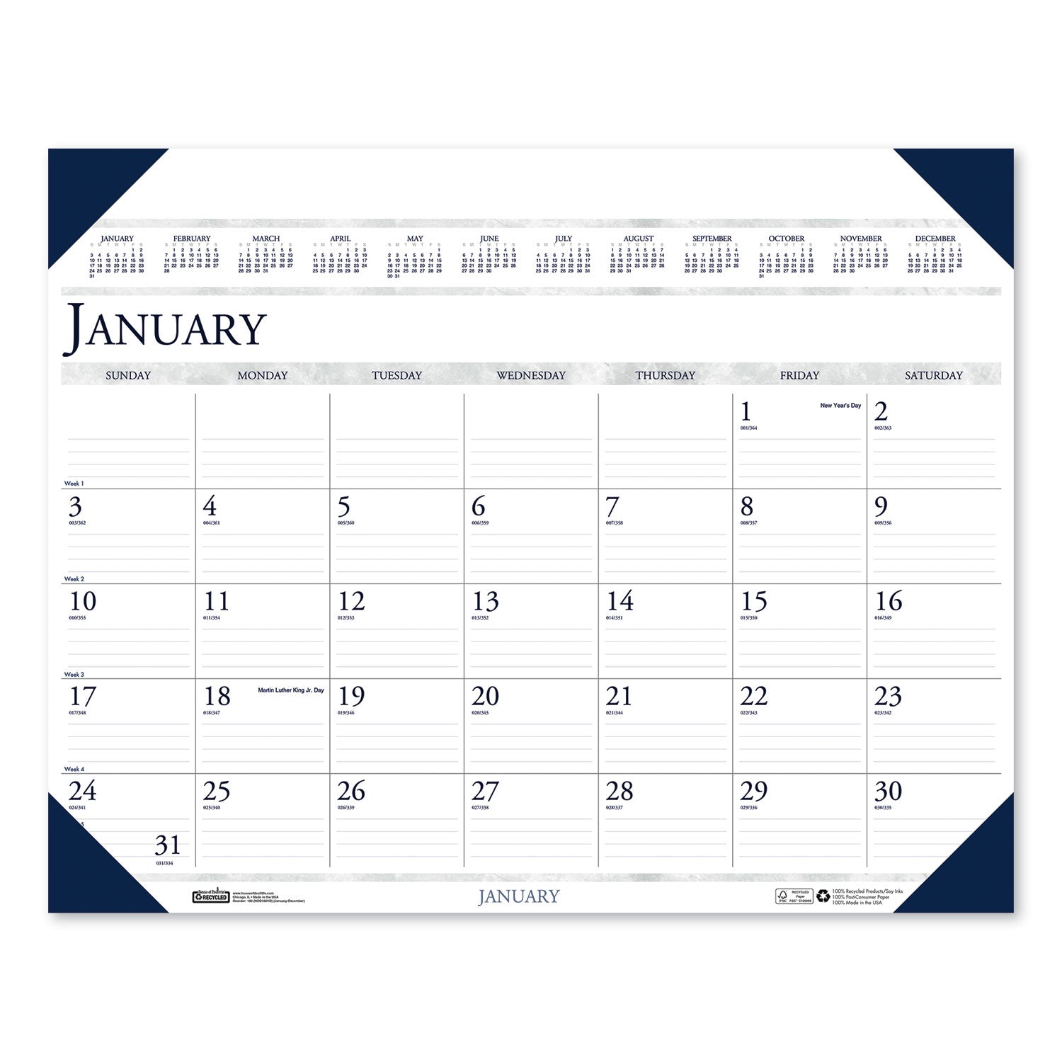 House of Doolittle Executive Monthly Desk Pad Calendar, 24 x 19, White/Blue Sheets, Blue Corners, 12-Month (Jan to Dec): 2026 (180HD)