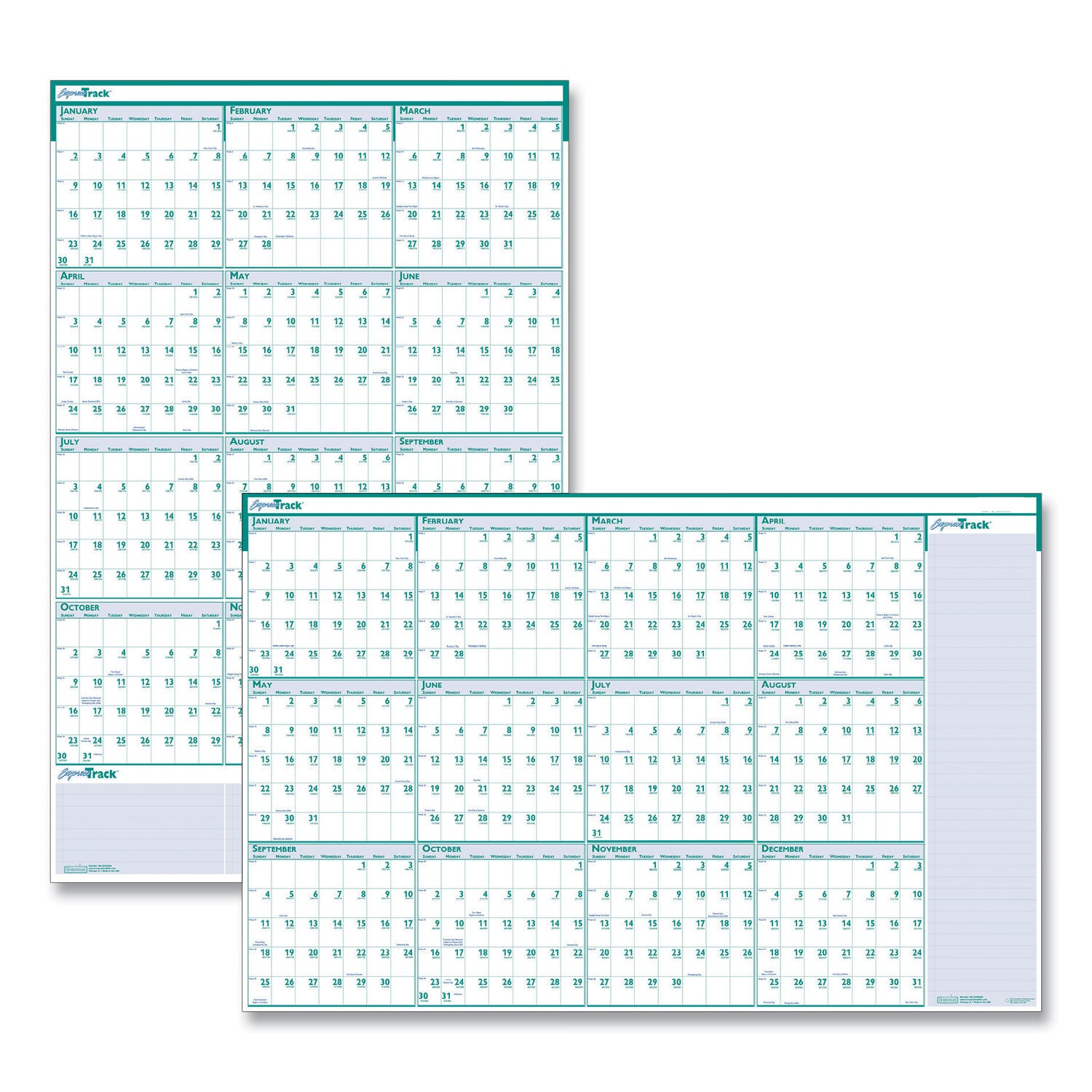 House of Doolittle Express Track Recycled Reversible/Erasable Yearly Wall Calendar, 24 x 37, White/Teal Sheets, 12-Month (Jan to Dec): 2026 (392)