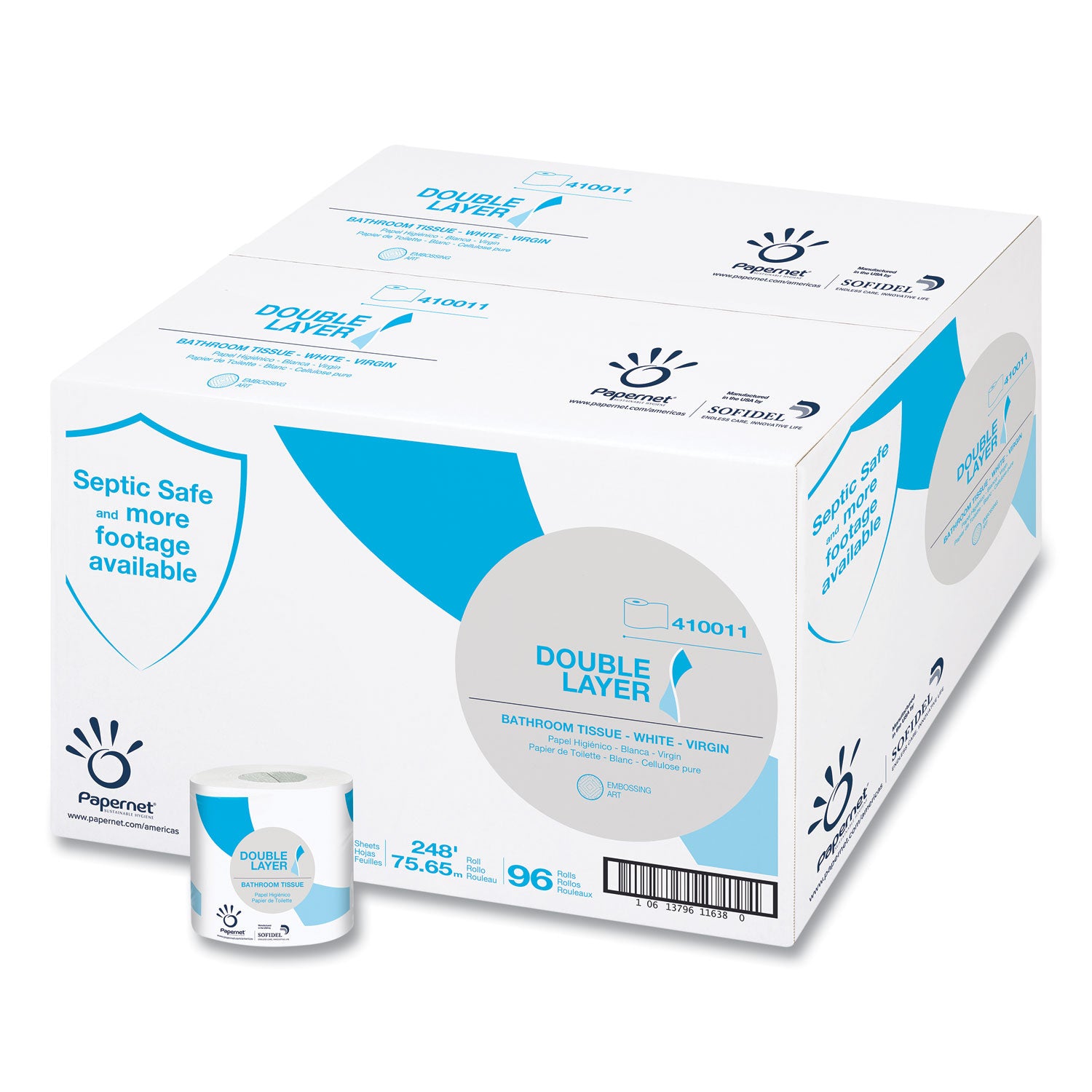 Papernet Double Layer Toilet Tissue, Septic Safe, 1-Ply, White, Virgin, 850 Sheets/Roll, 96 Rolls/Carton (410011)